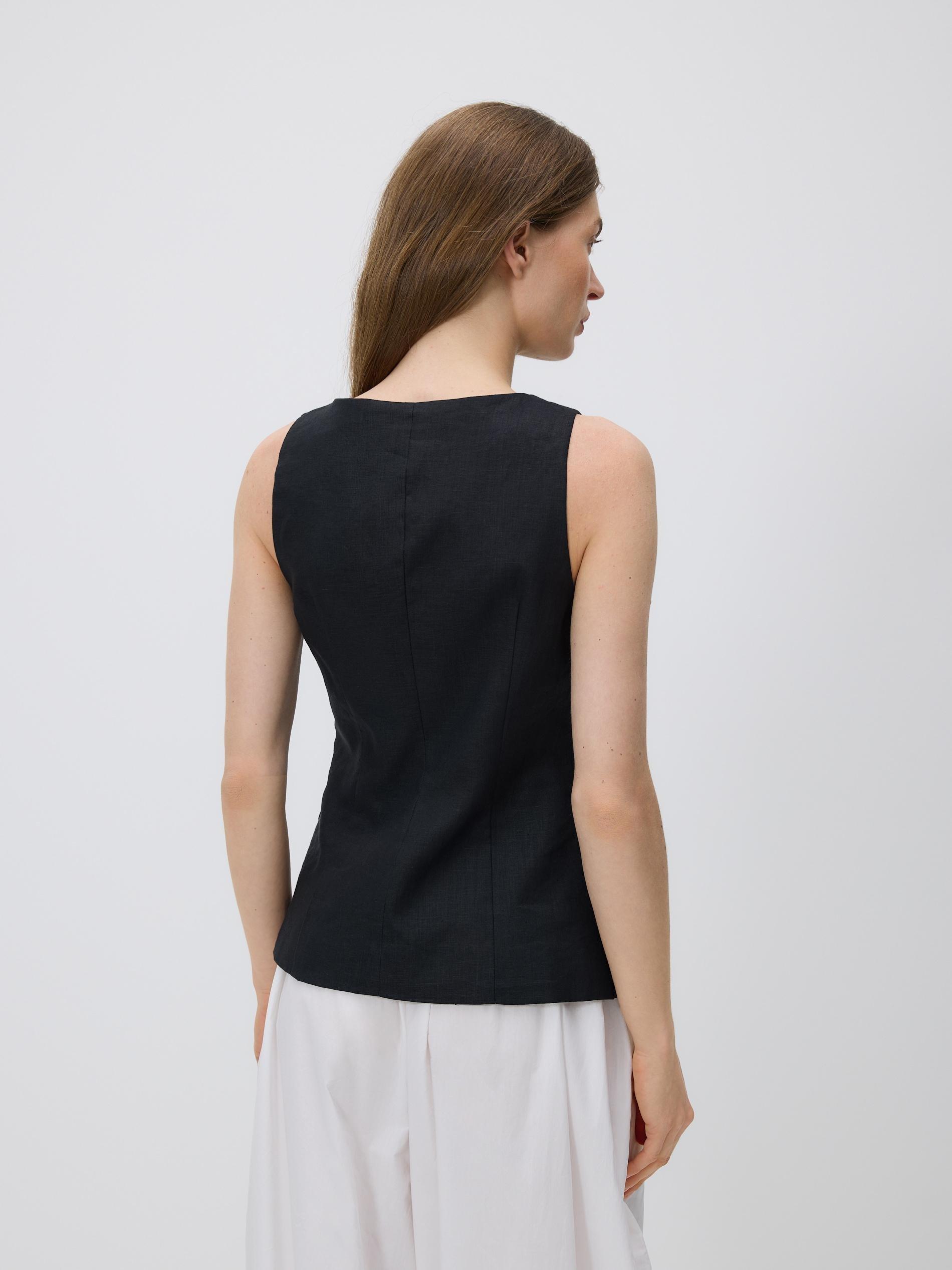 Black Linen Vest, Black, large image number 5