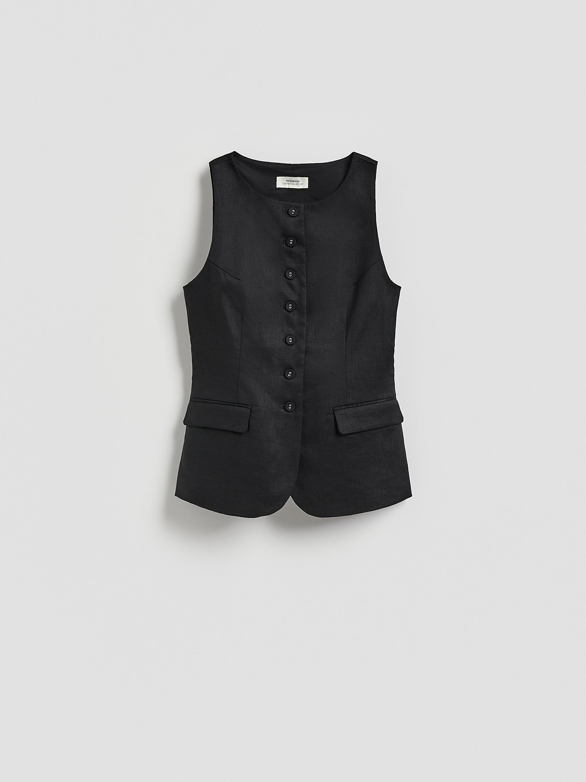 Black Linen Vest, Black, large image number 6
