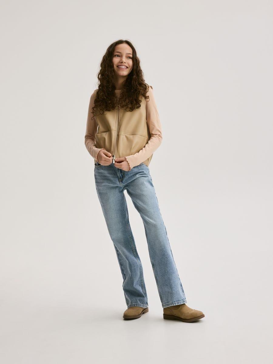 Beige Faux Leather Vest, Beige, large image number 1