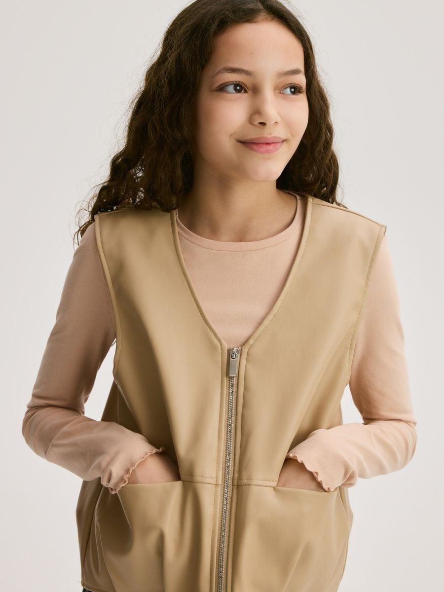 Beige Faux Leather Vest, Beige, large image number 2