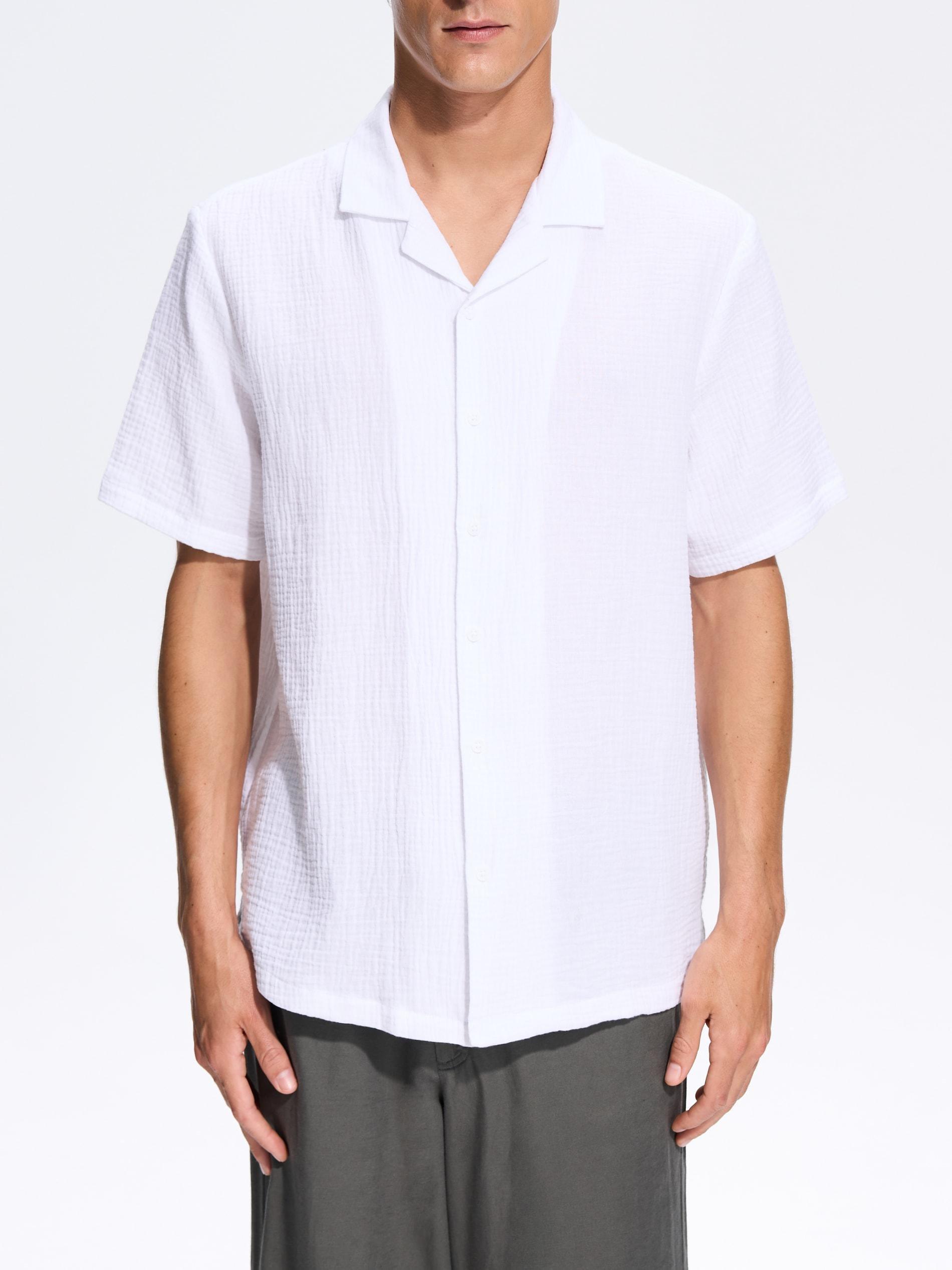 White Comfort Fit Muslin Shirt, White, large image number 2