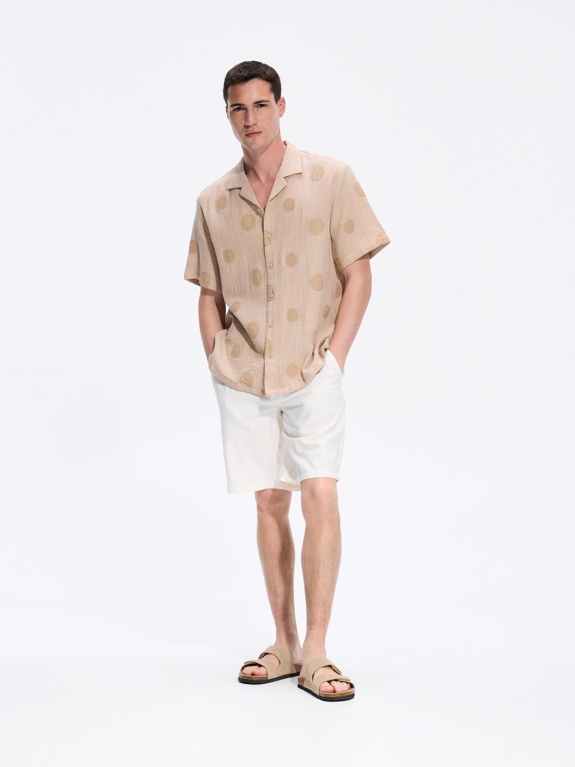 Beige Comfort Fit Muslin Shirt, Beige, medium