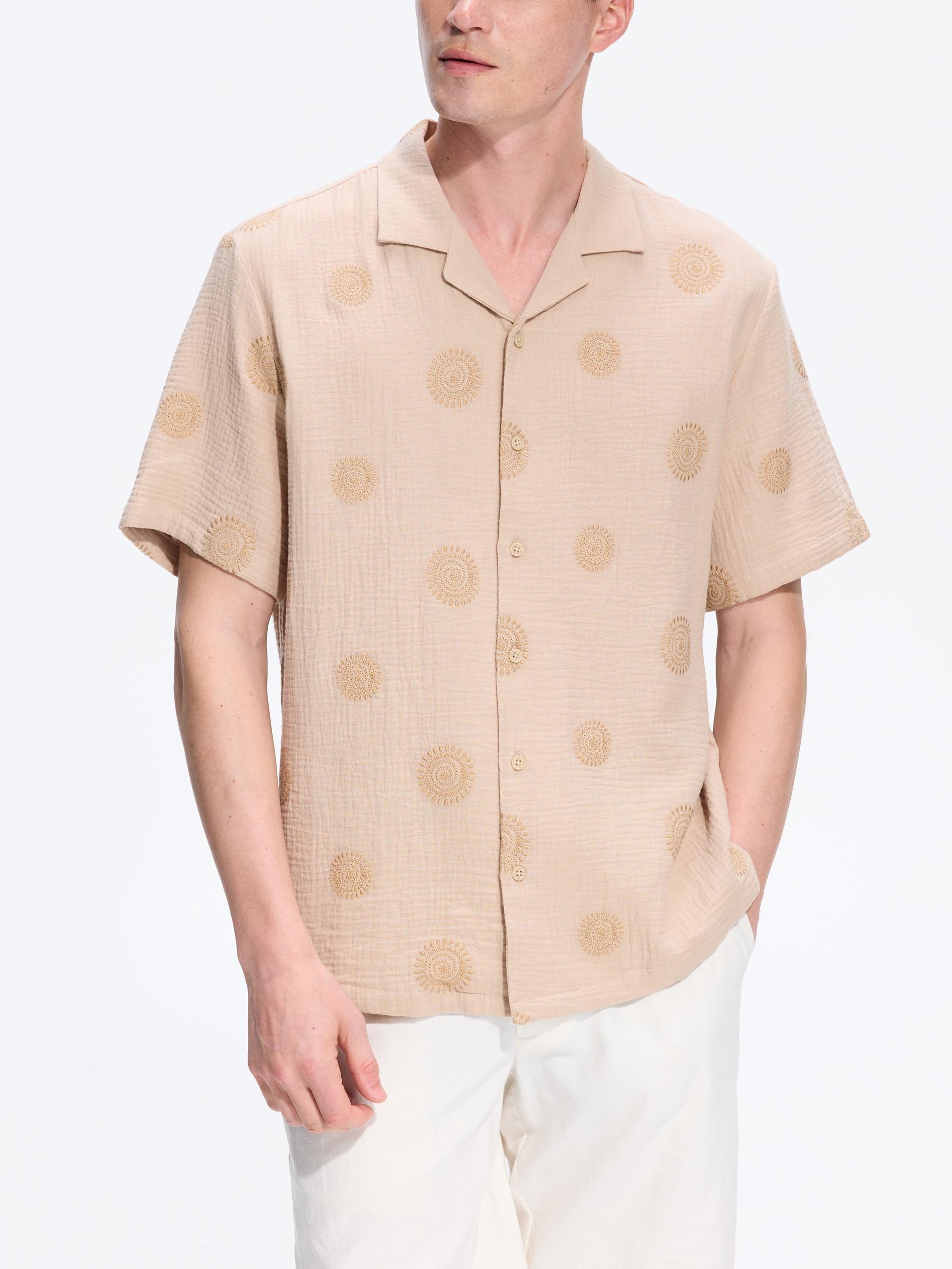 Beige Comfort Fit Muslin Shirt, Beige, large image number 1