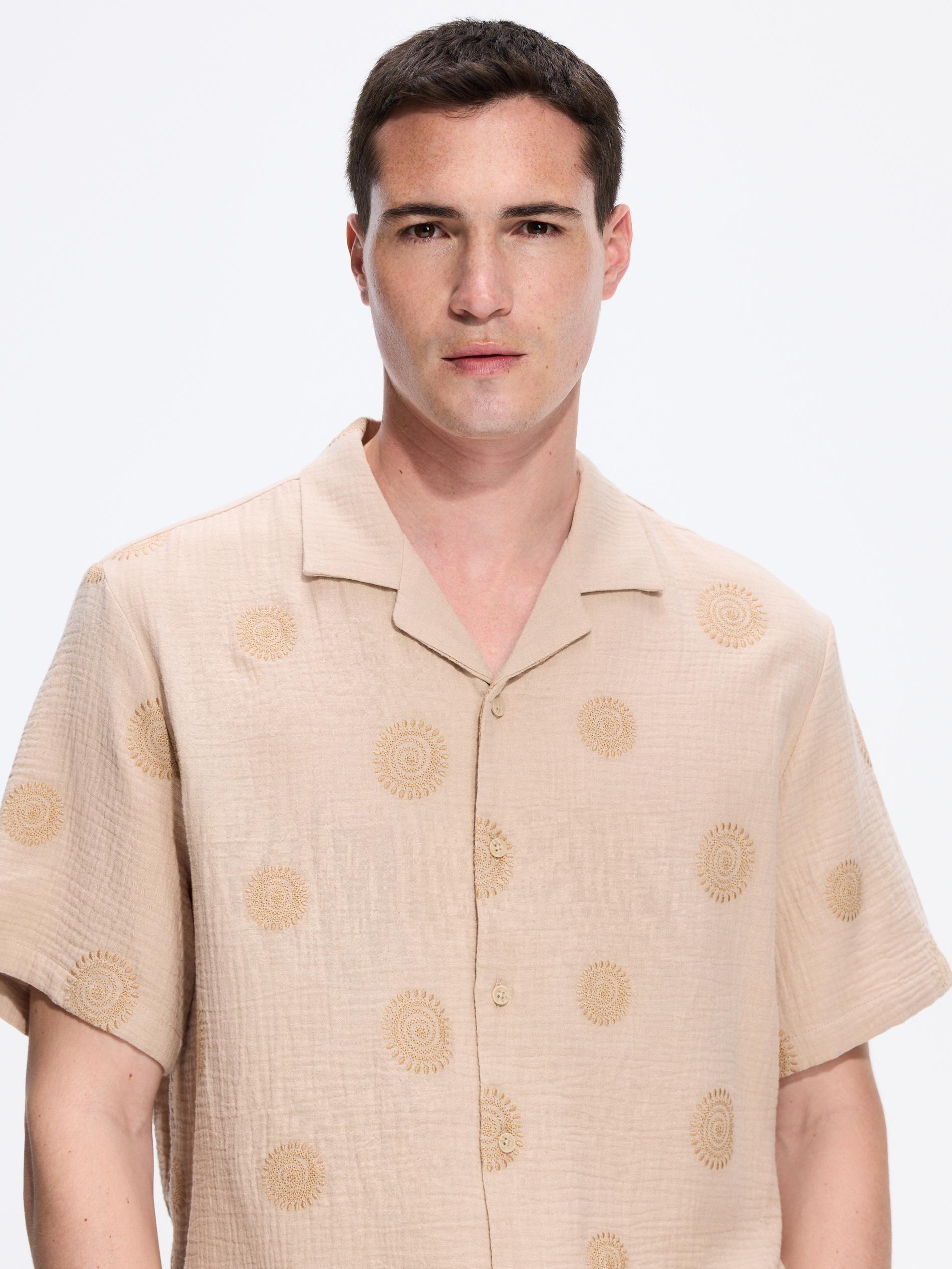 Beige Comfort Fit Muslin Shirt, Beige, medium