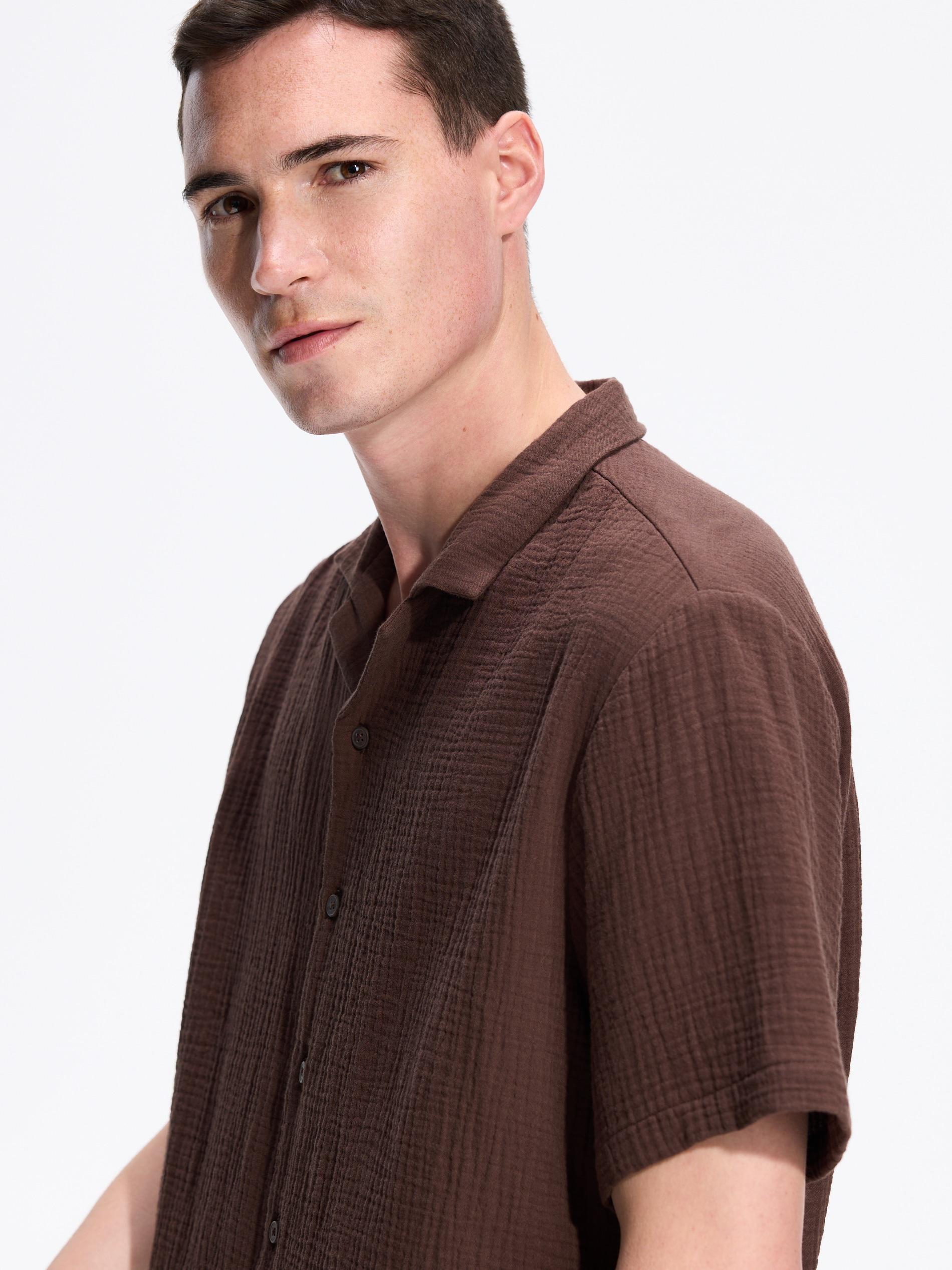 Brown Comfort Fit Muslin Shirt, Brown, large image number 0