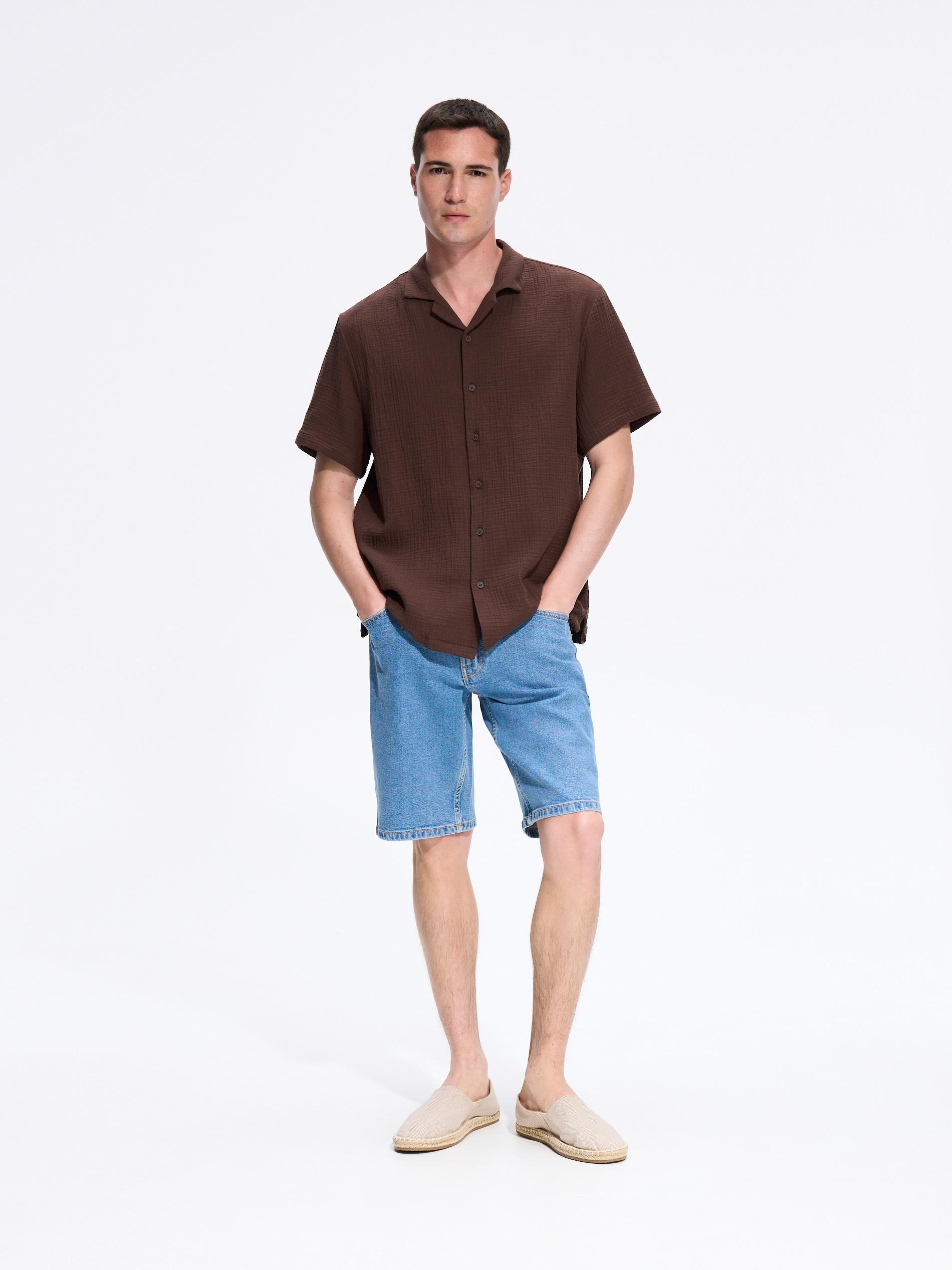 Brown Comfort Fit Muslin Shirt, Brown, medium