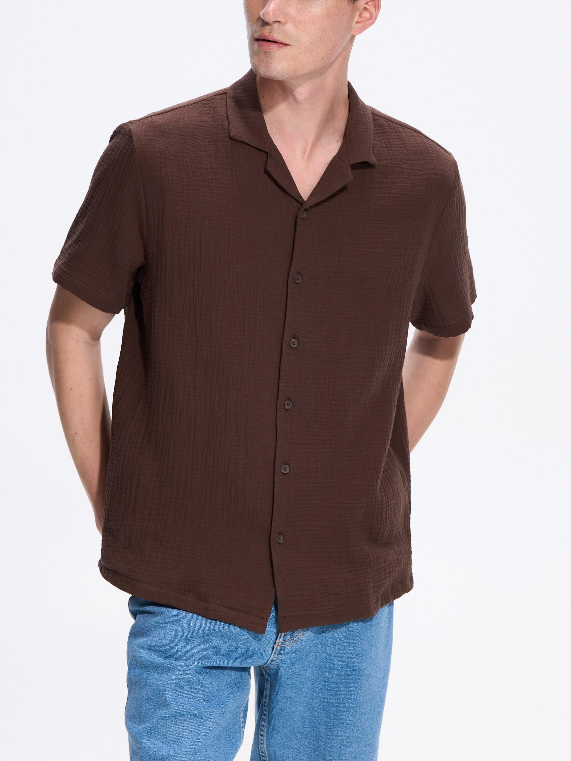 Brown Comfort Fit Muslin Shirt, Brown, medium