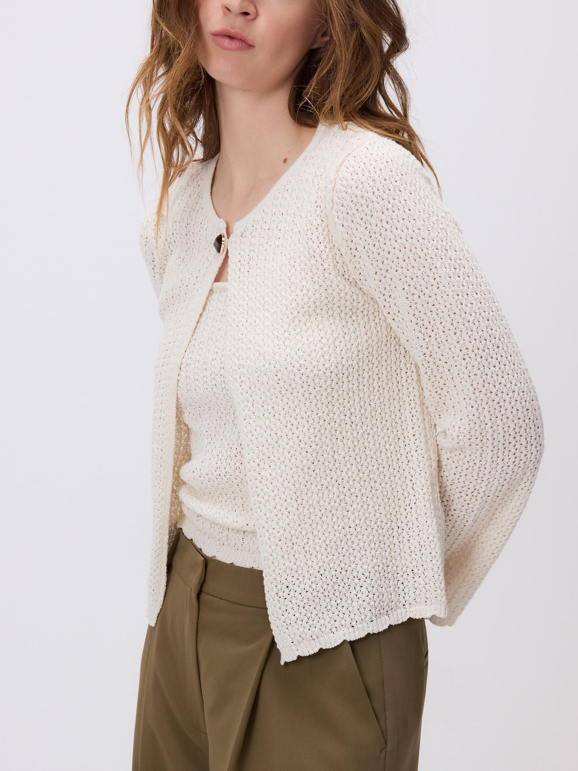 Beige Cotton Blend Cardigan, Ivory, large image number 2