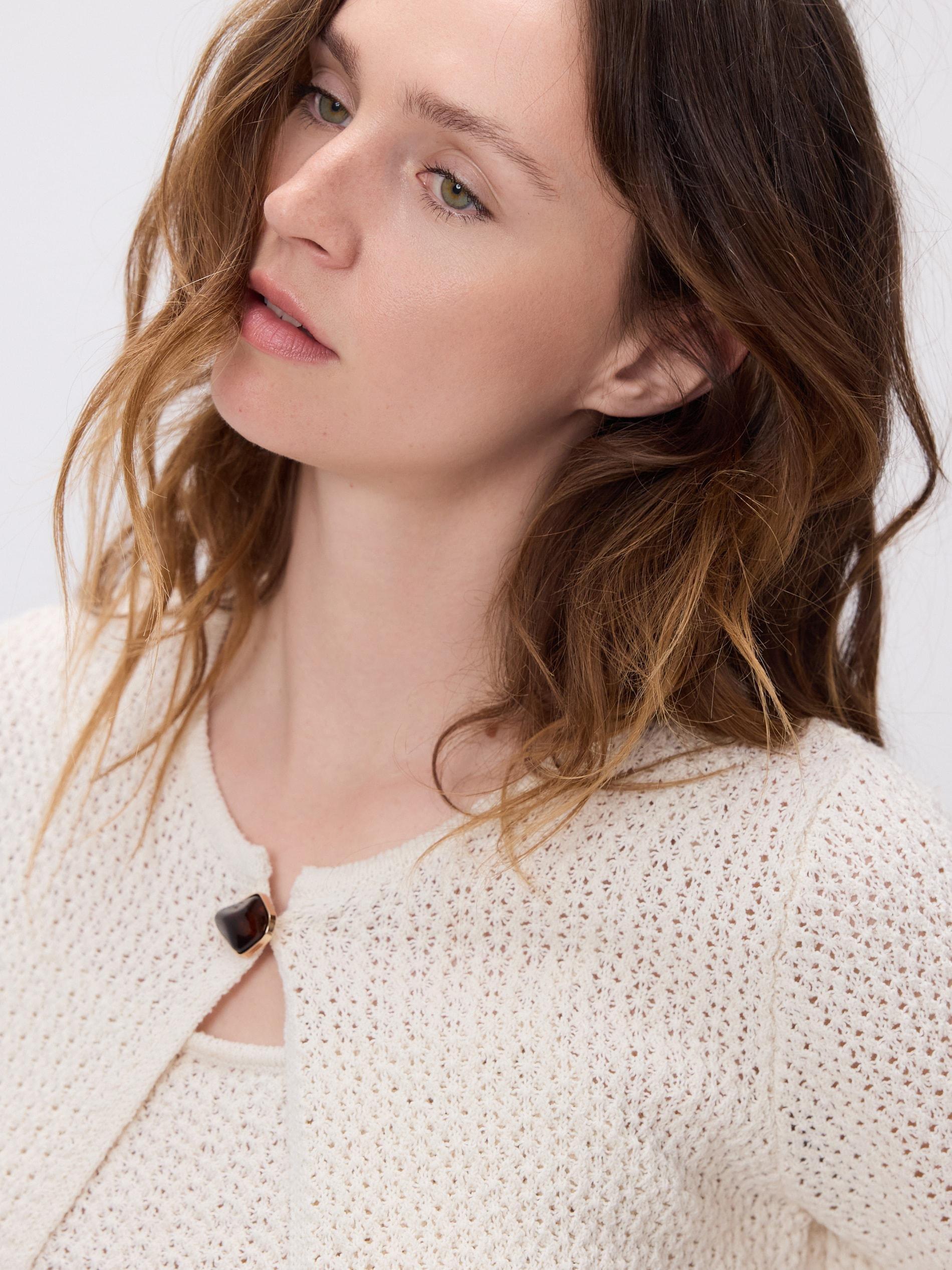 Beige Cotton Blend Cardigan, Ivory, large image number 4