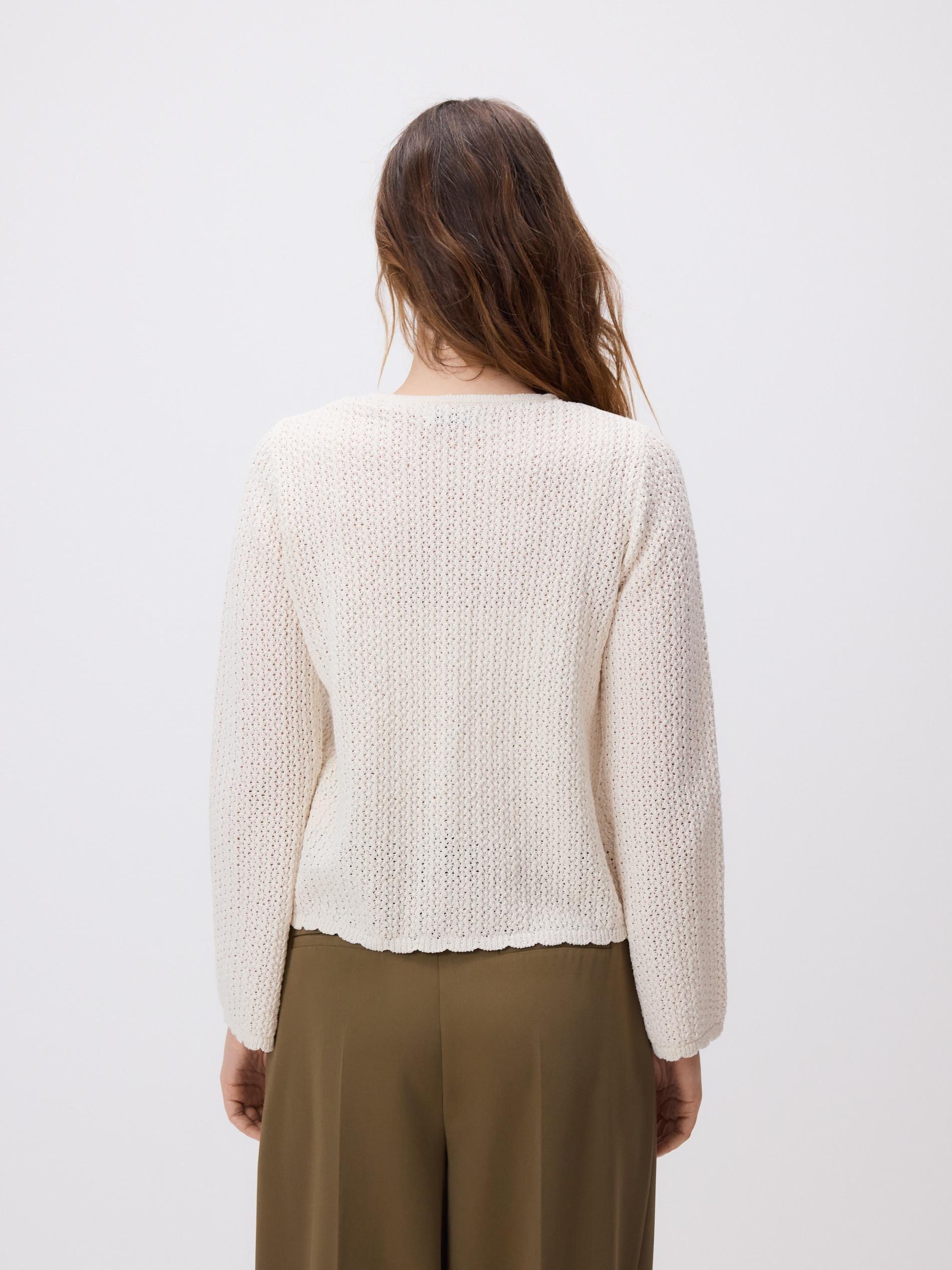 Beige Cotton Blend Cardigan, Ivory, large image number 5