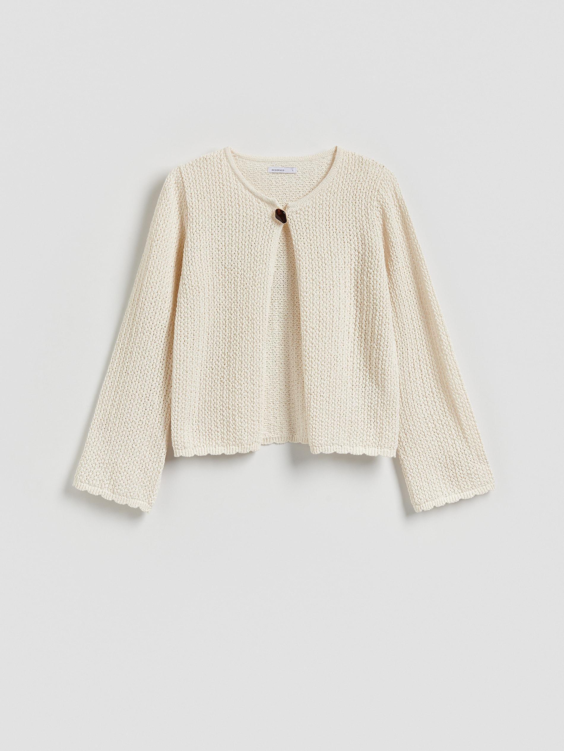 Beige Cotton Blend Cardigan, Ivory, large image number 6