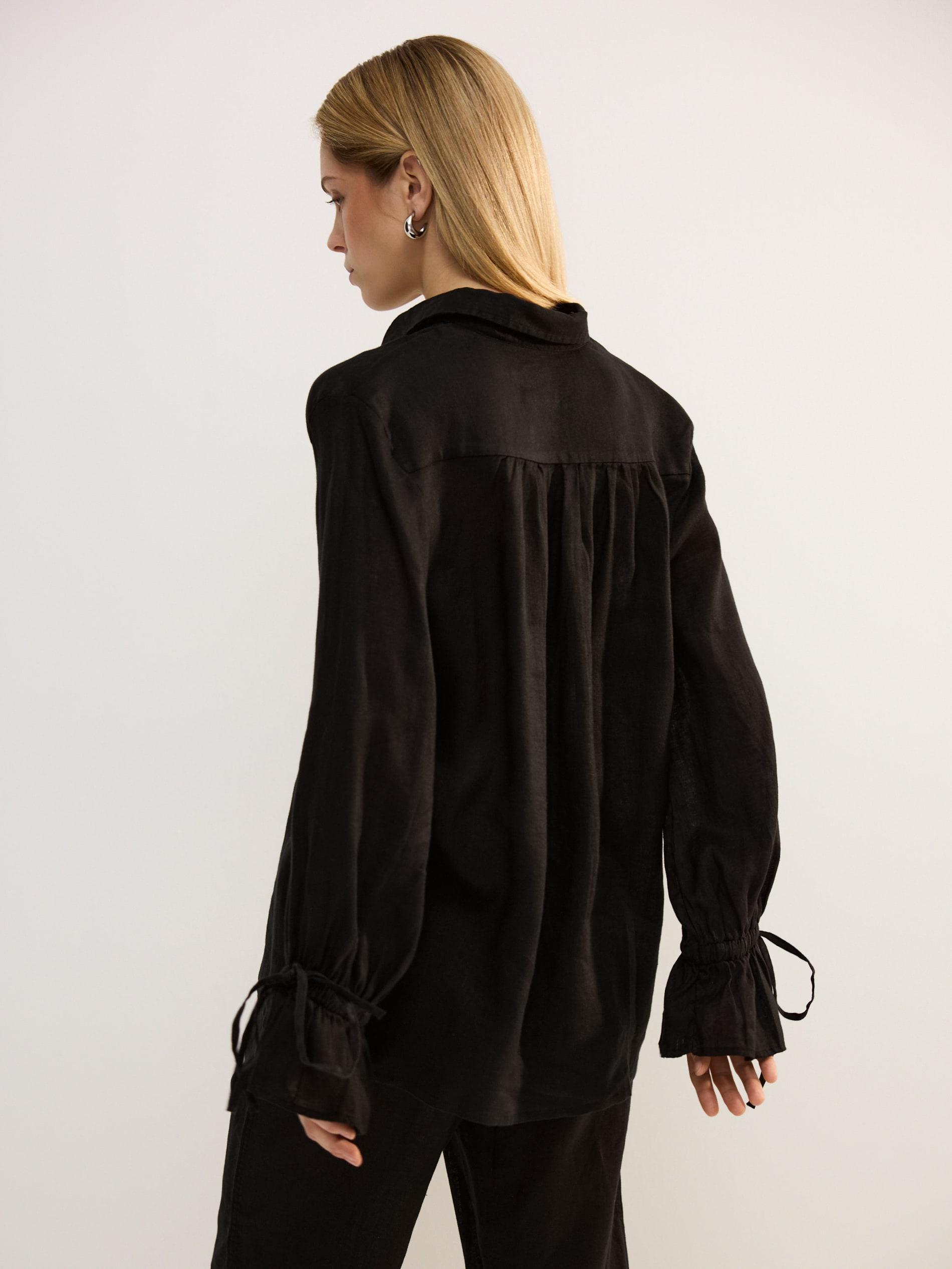 Black Linen Shirt With Ties, Black, large image number 2