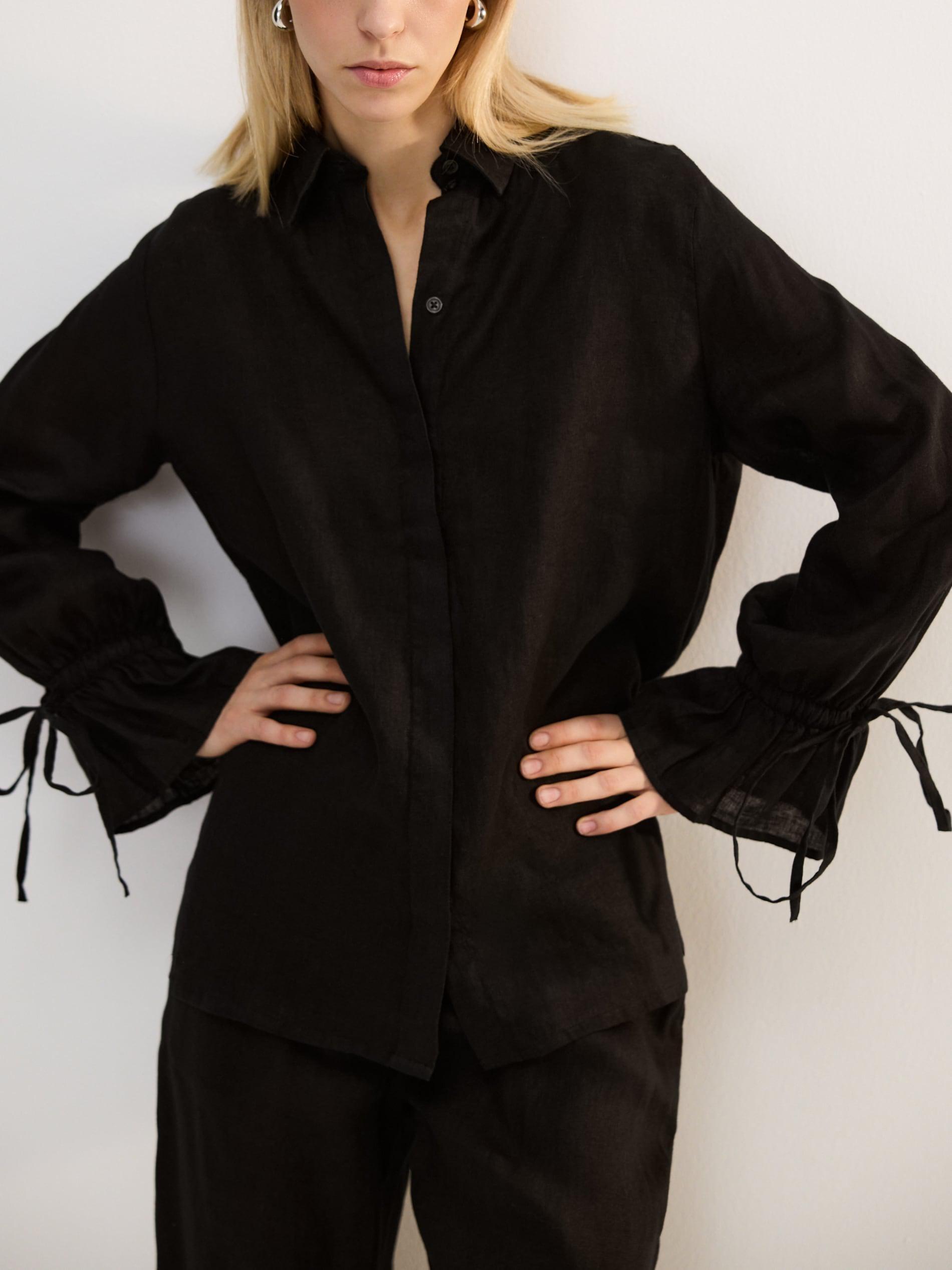 Black Linen Shirt With Ties, Black, large image number 3