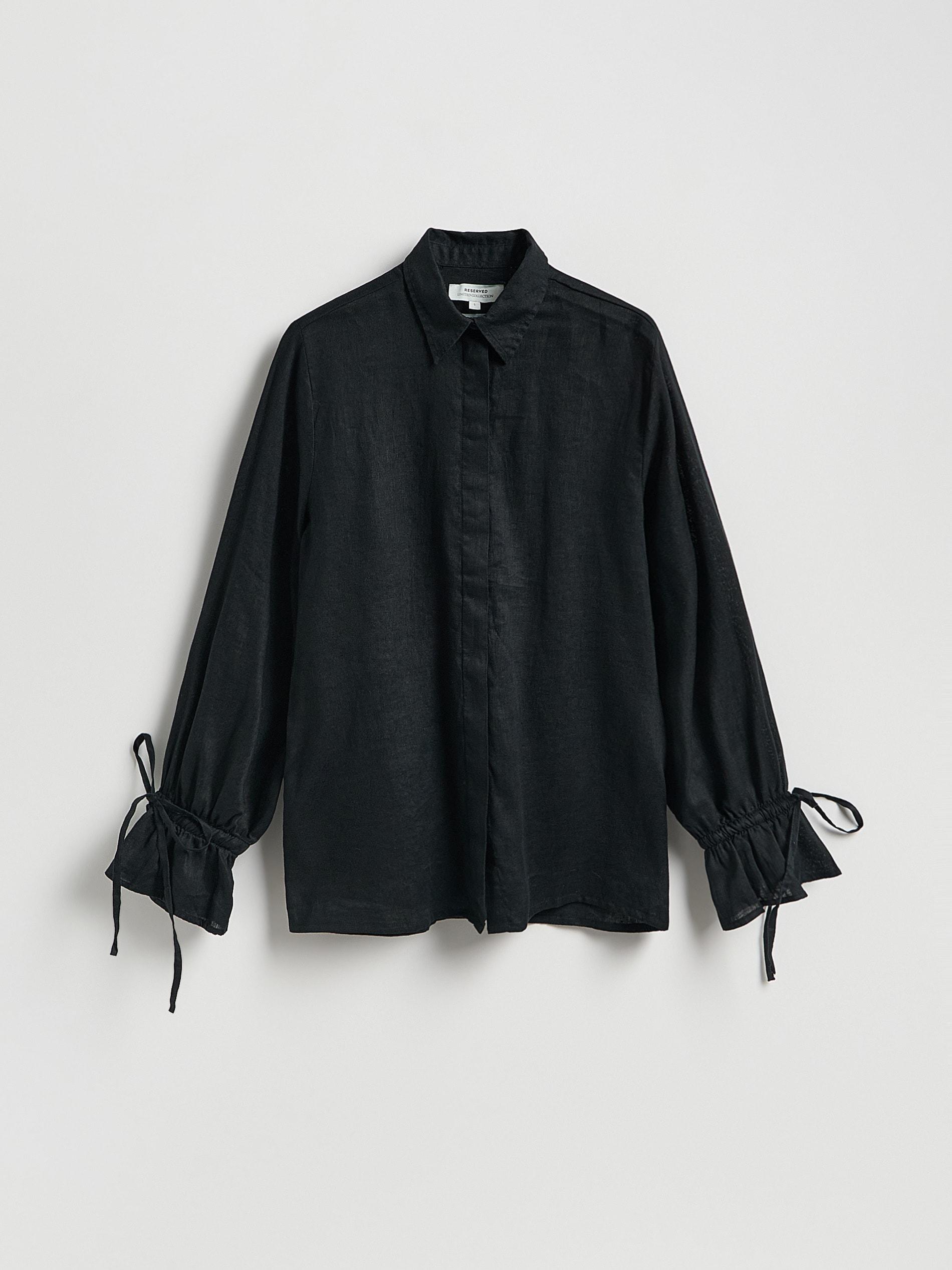 Black Linen Shirt With Ties, Black, large image number 4