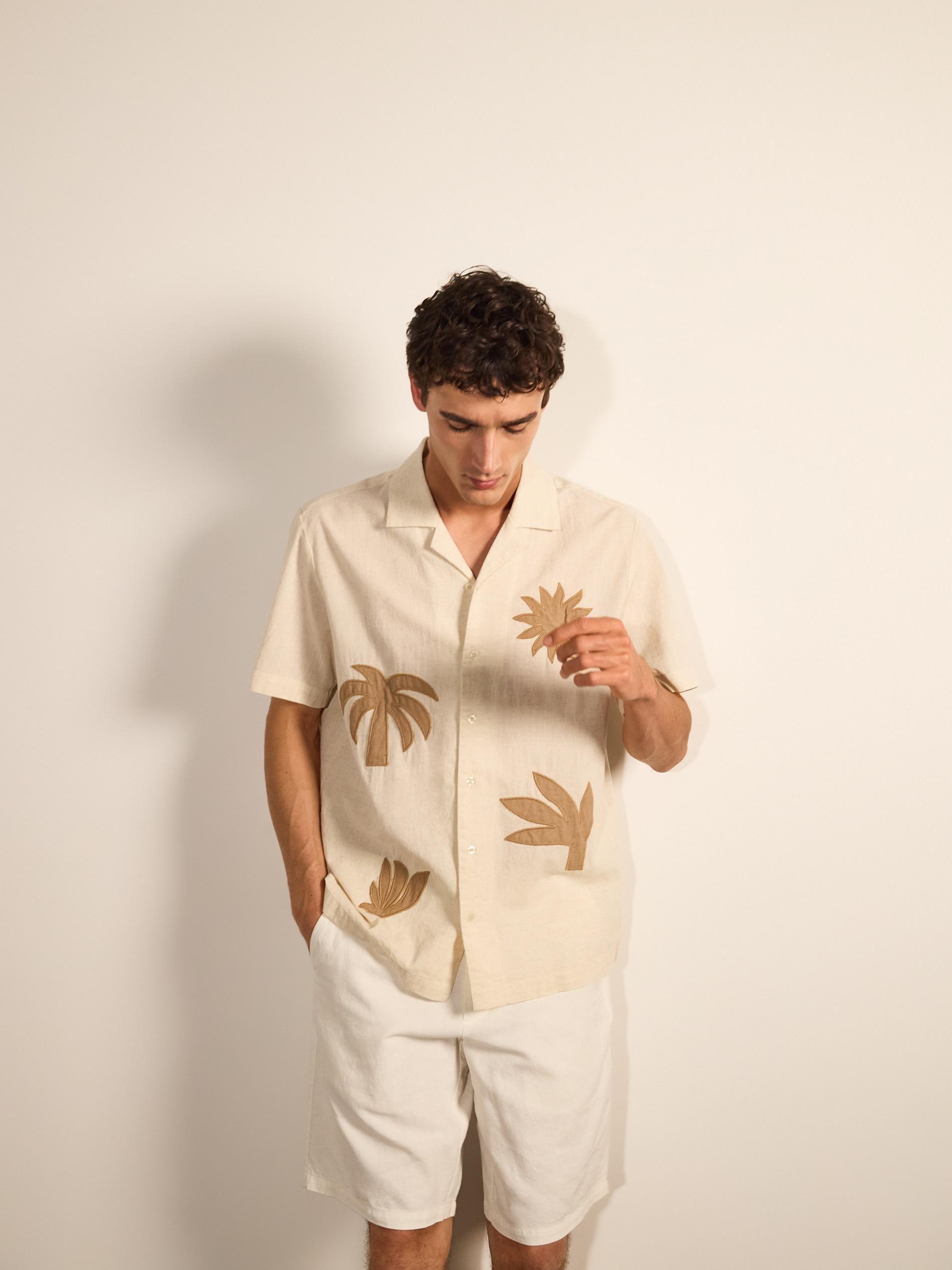 Beige Regular Fit Linen Blend Shirt, Beige, medium