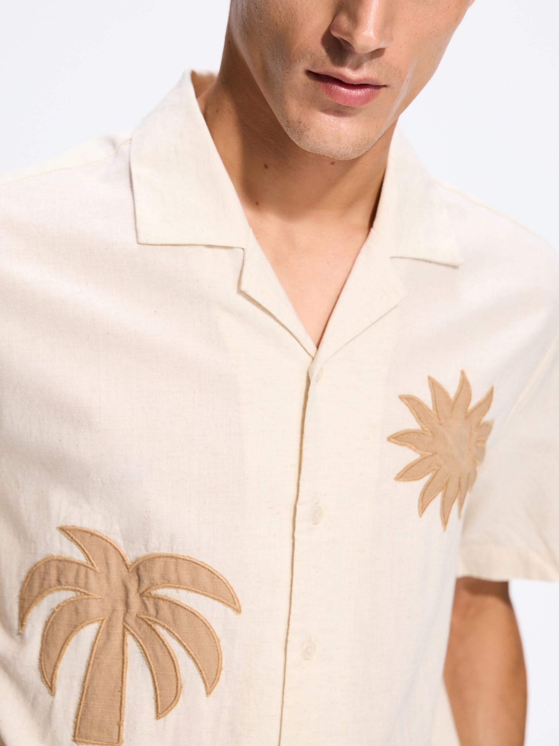 Beige Regular Fit Linen Blend Shirt, Beige, large image number 3