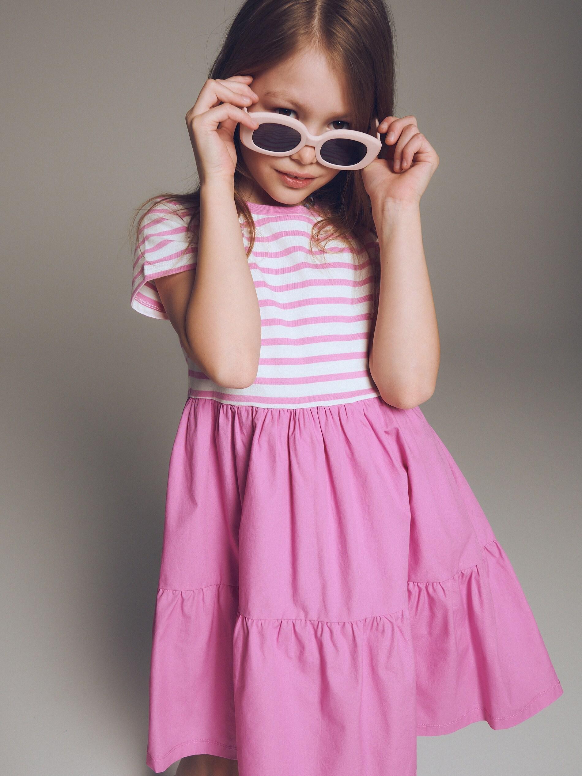 Hot Pink Striped Dress, Kids Girls, , large image number 0