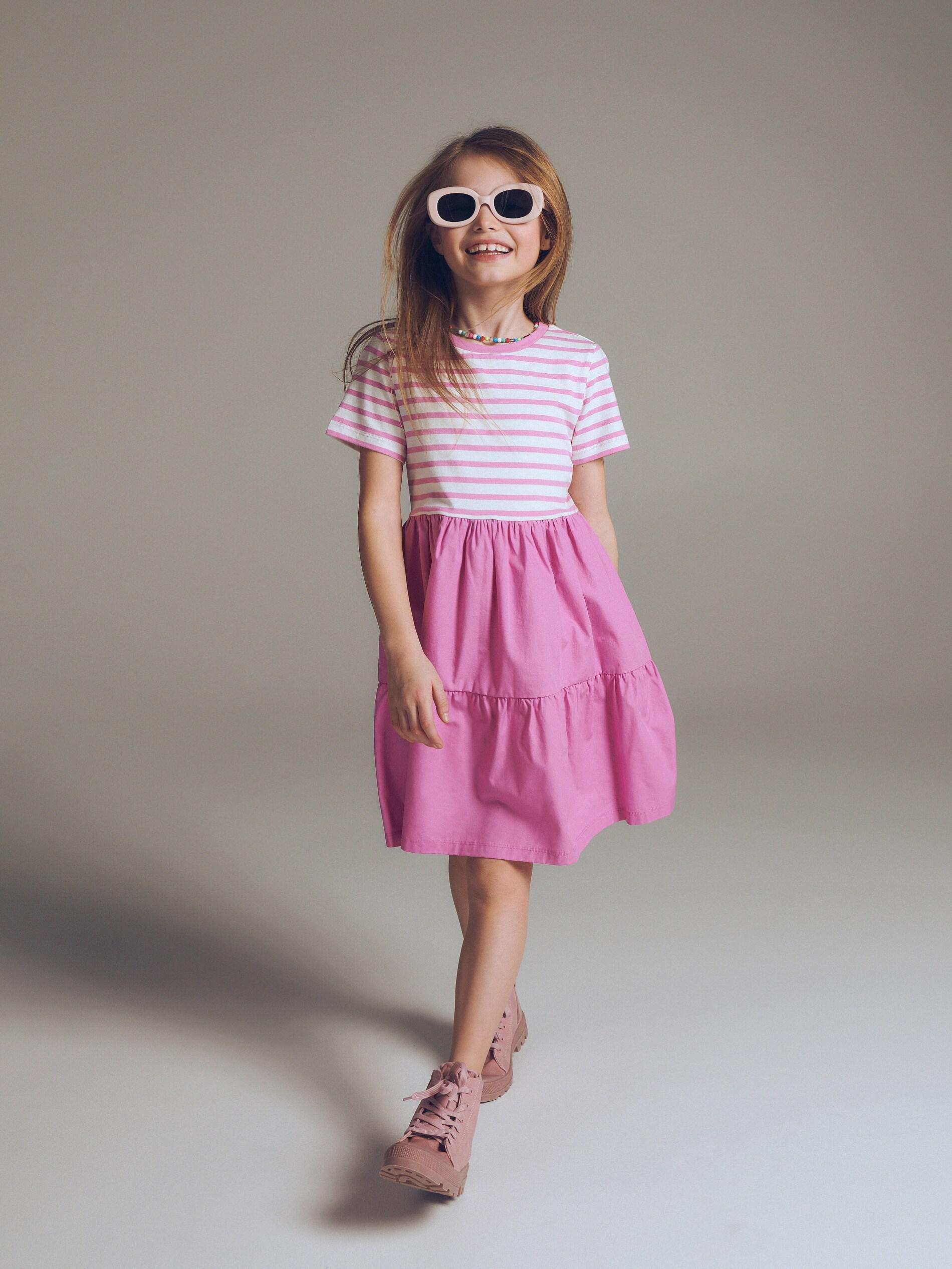 Hot Pink Striped Dress, Kids Girls, , large image number 1