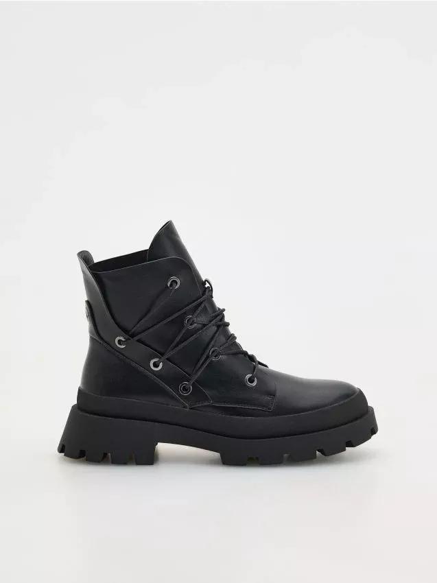 Black Ankle Boots With Laces, Black, large image number 0