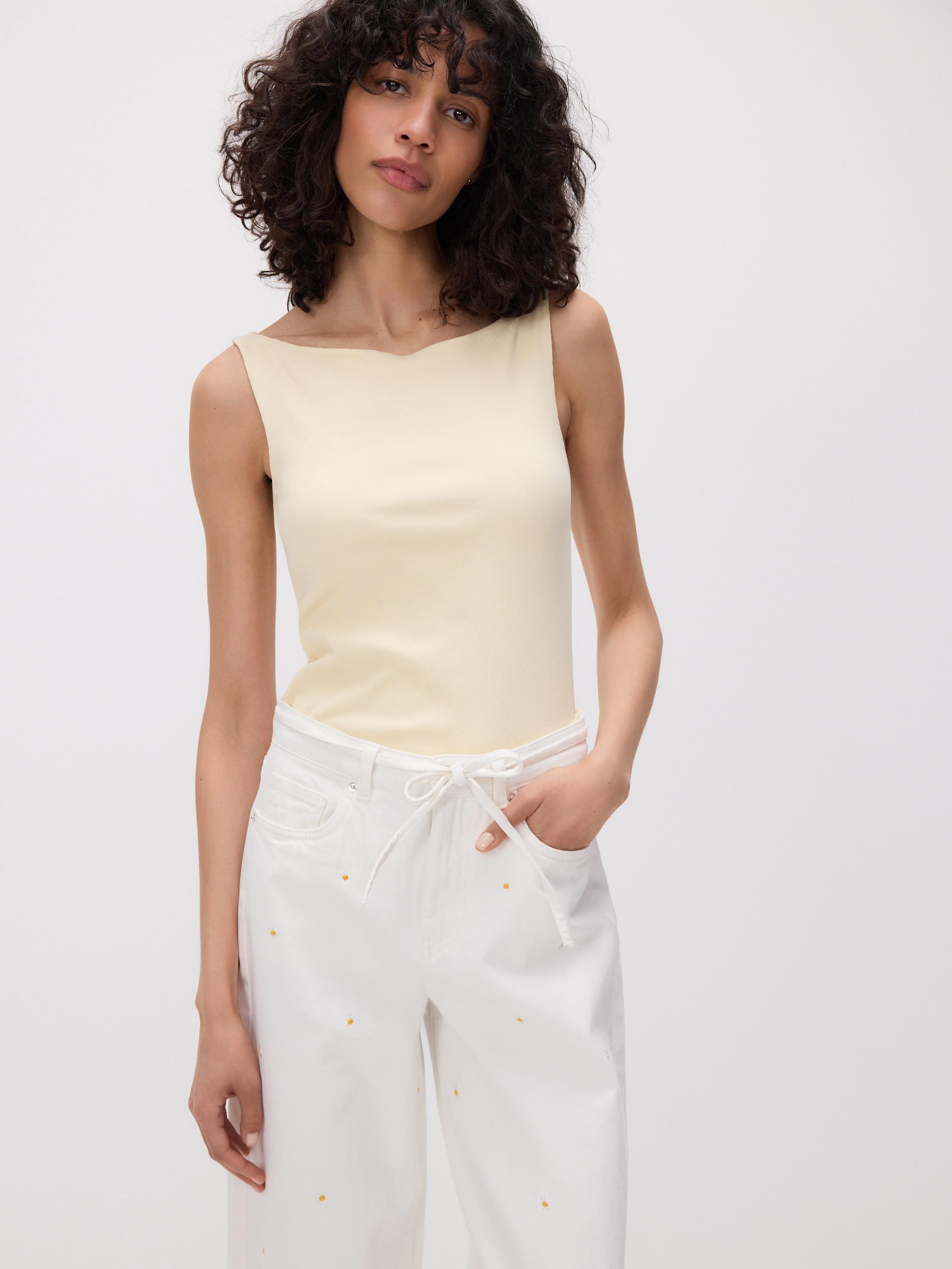 White Wide Leg Jeans With Embroidery Detailing, White, large image number 2