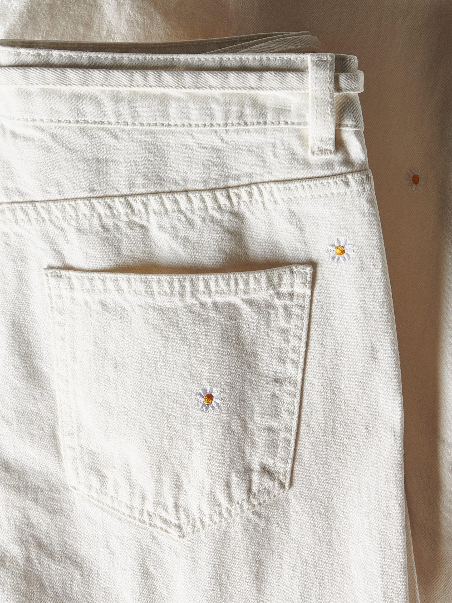 White Wide Leg Jeans With Embroidery Detailing, White, large image number 5