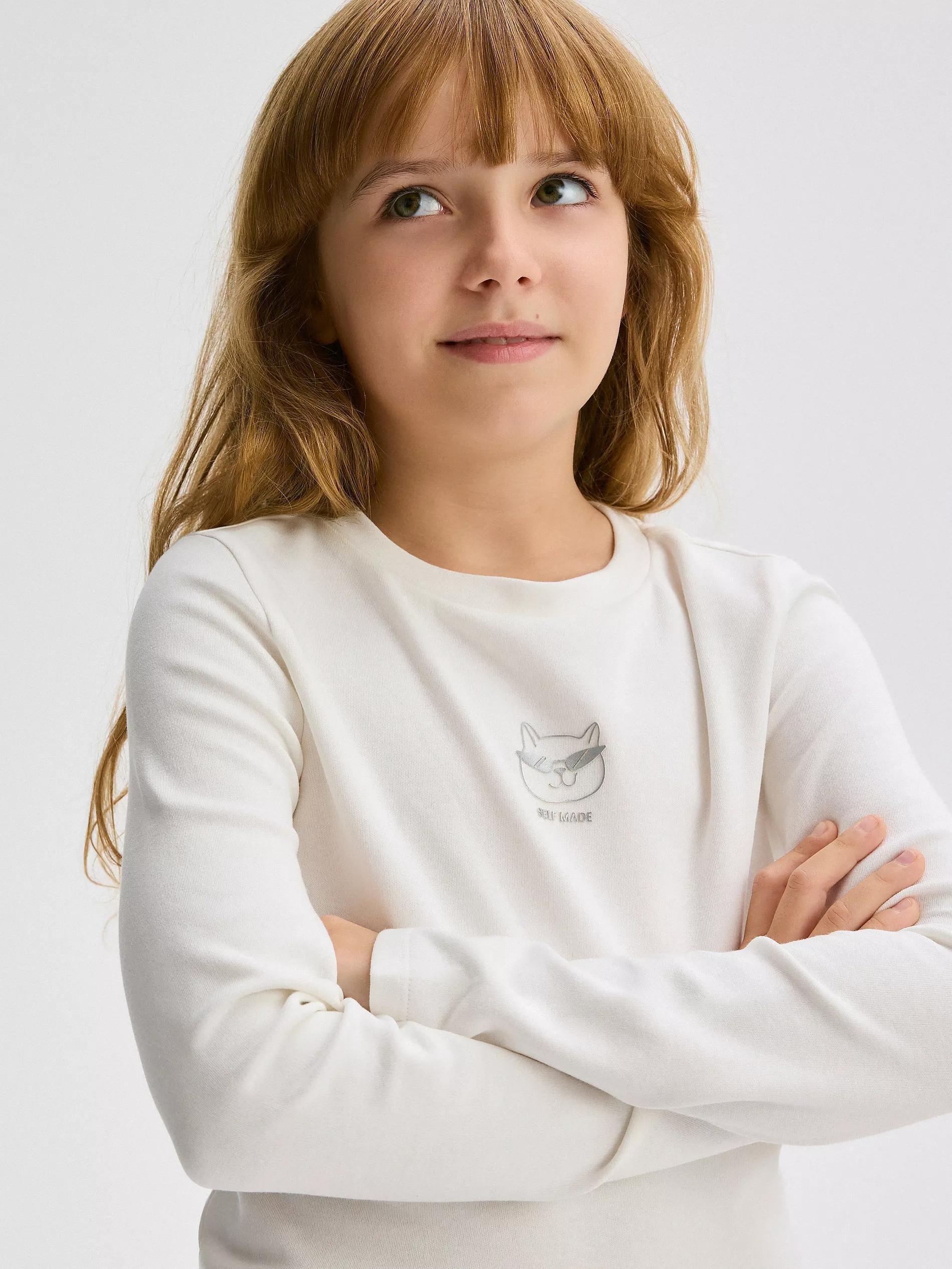 Cream Long-Sleeved Shirt With Applique, , large image number 0