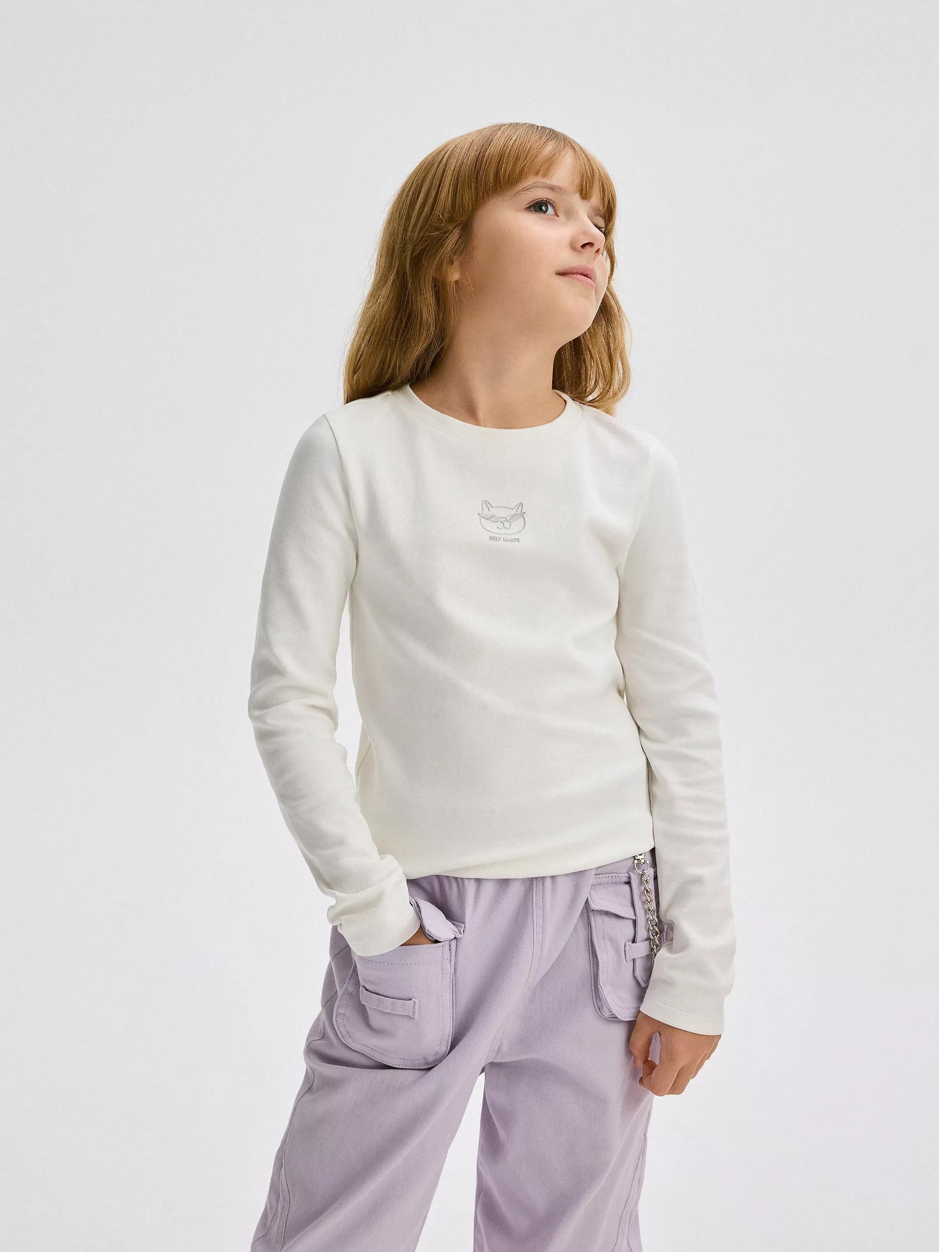 Cream Long-Sleeved Shirt With Applique, , large image number 1