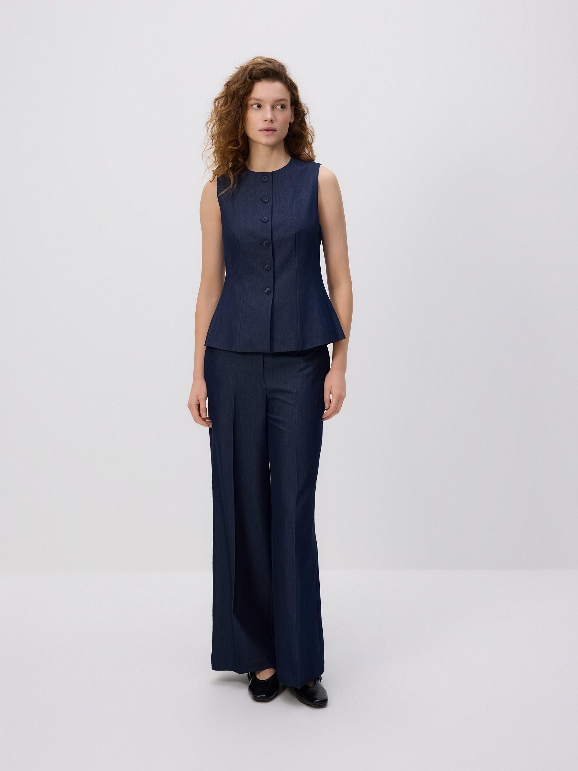 Navy Trousers With Pressed Crease, Navy, large image number 2