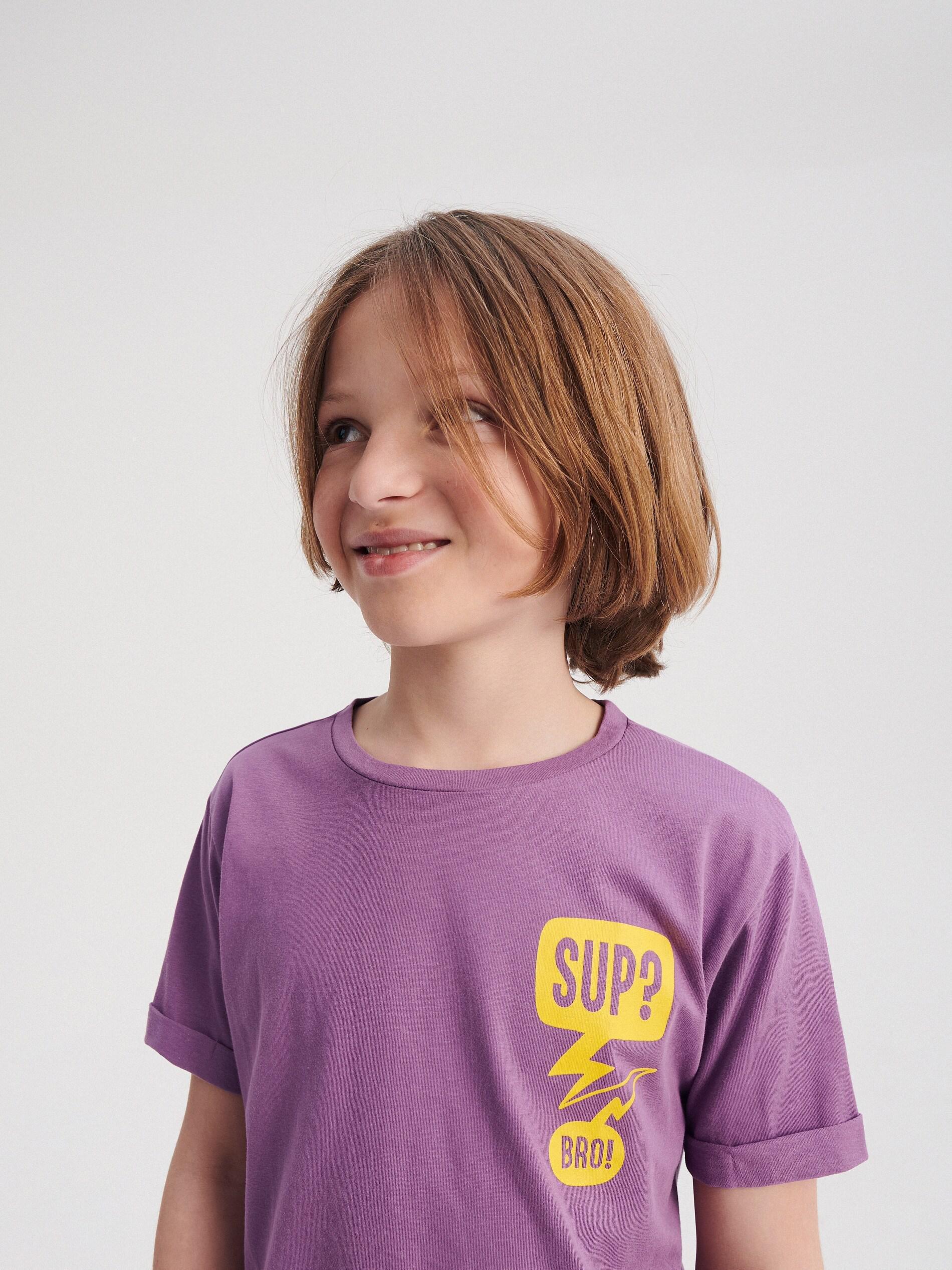 Dark Violet Oversized T-Shirt With A Print, Boys, , large image number 1