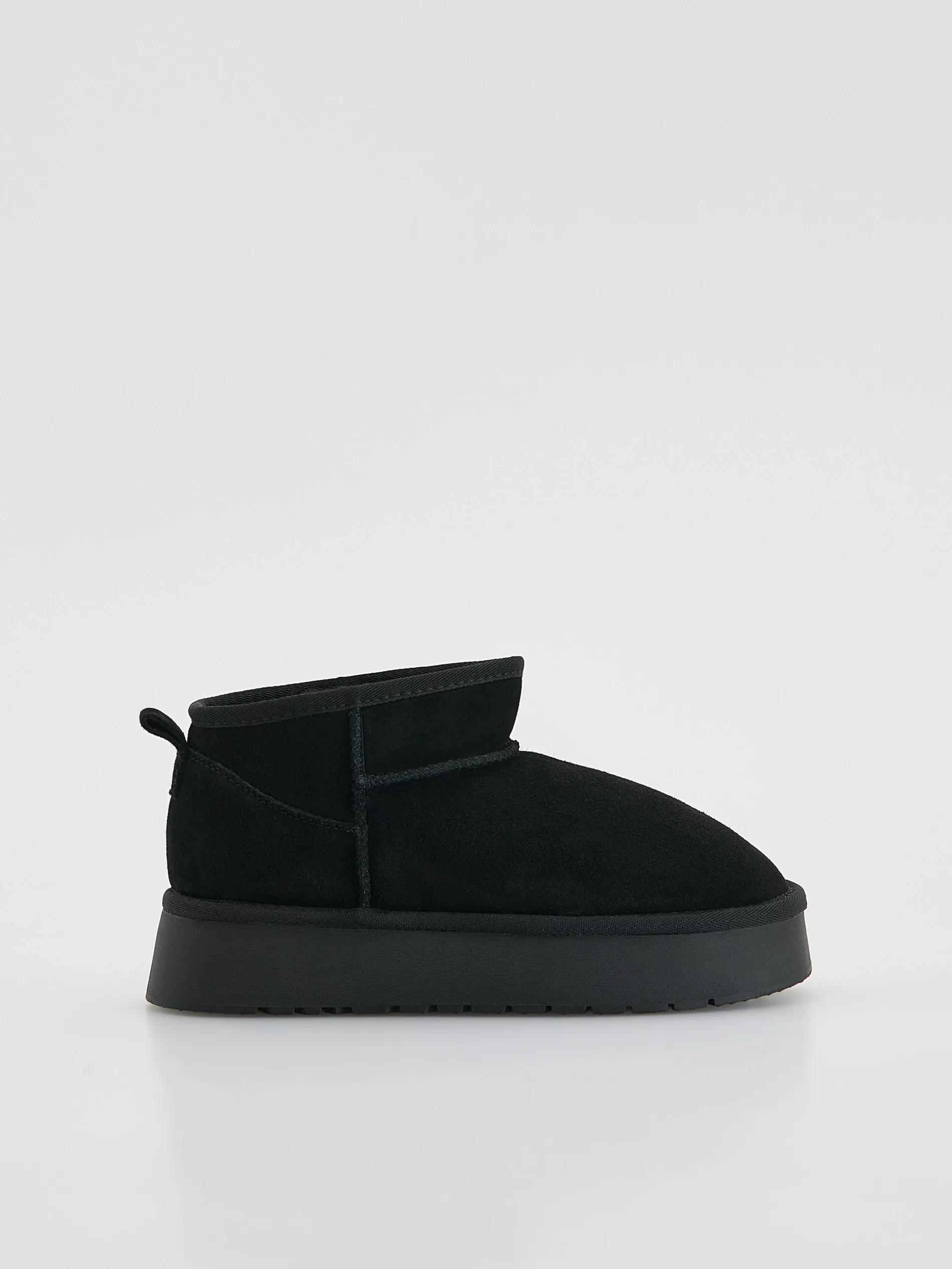 Black Suede Snow Boots, Black, medium