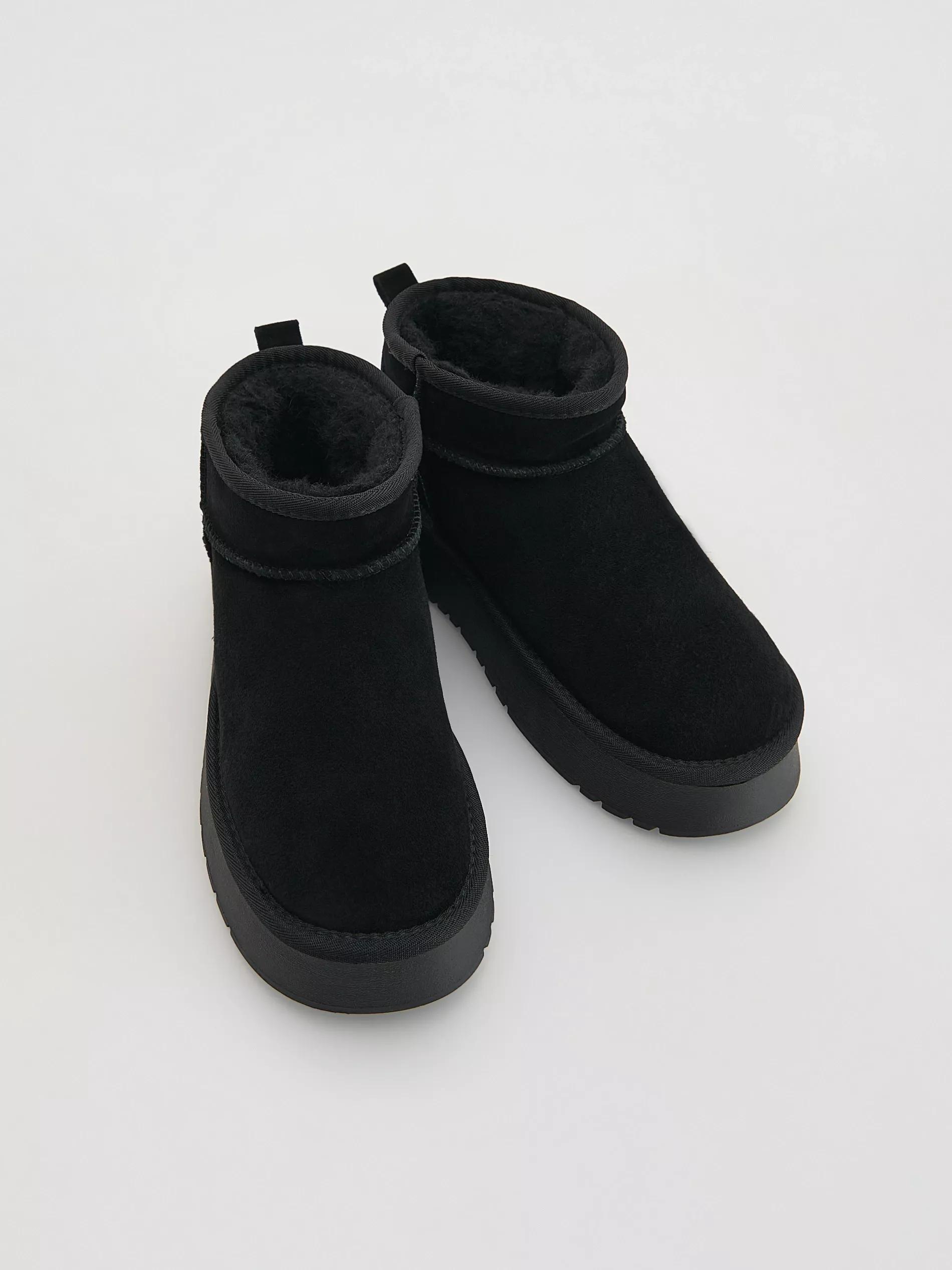 Black Suede Snow Boots, Black, medium