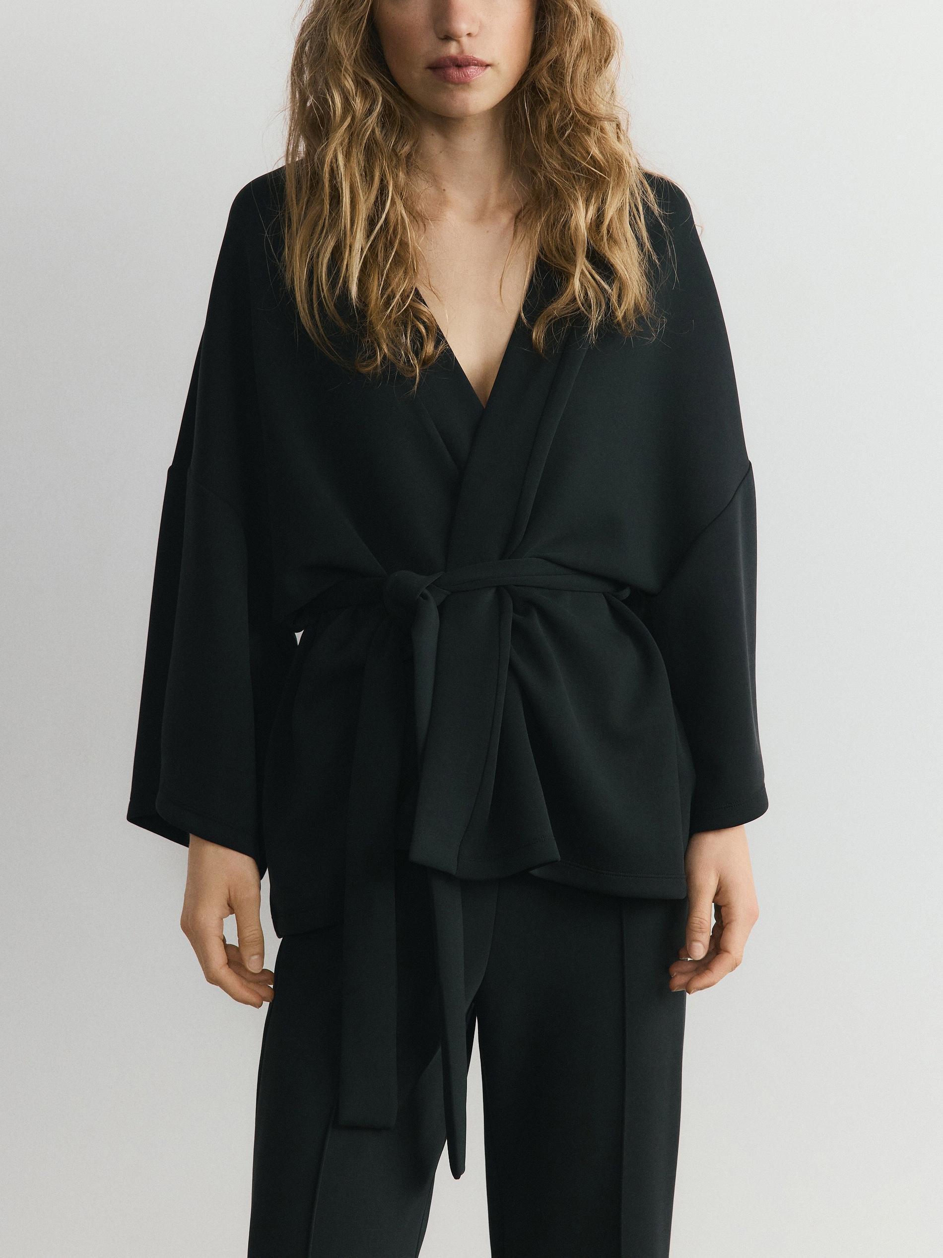 Black Kimono Sweatshirt With Modal, Black, medium