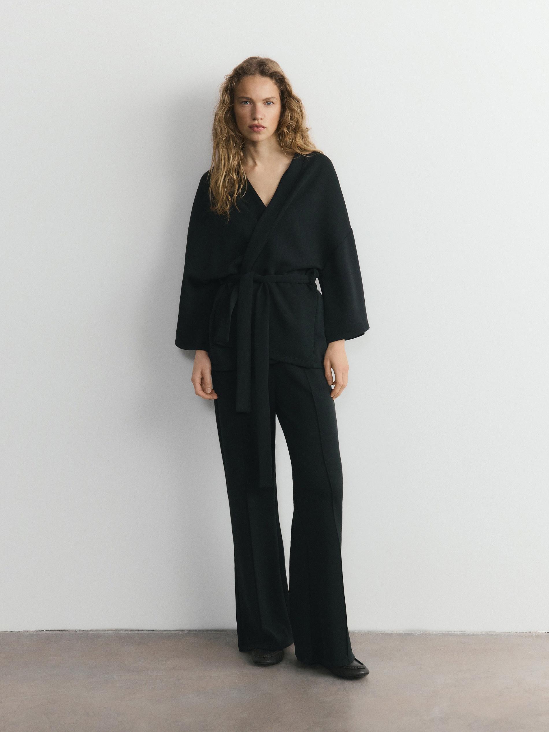 Black Kimono Sweatshirt With Modal, Black, medium
