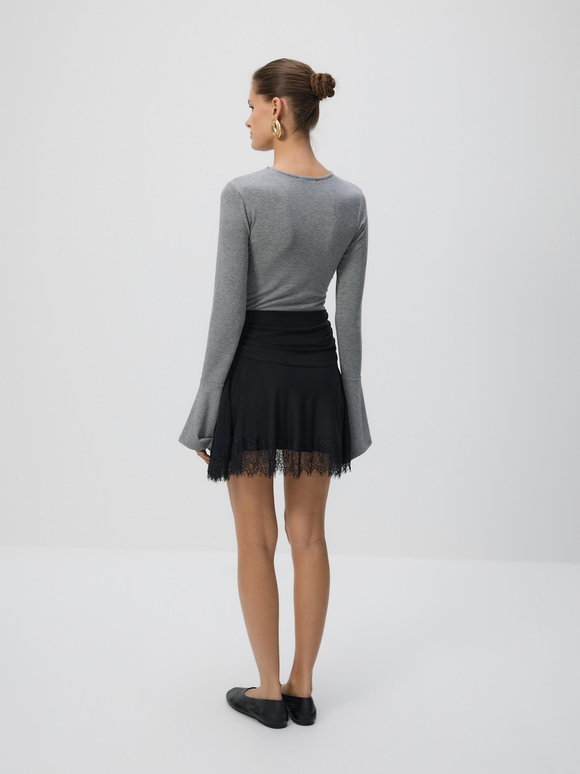 Black Skirt With Lace, Black, large image number 1