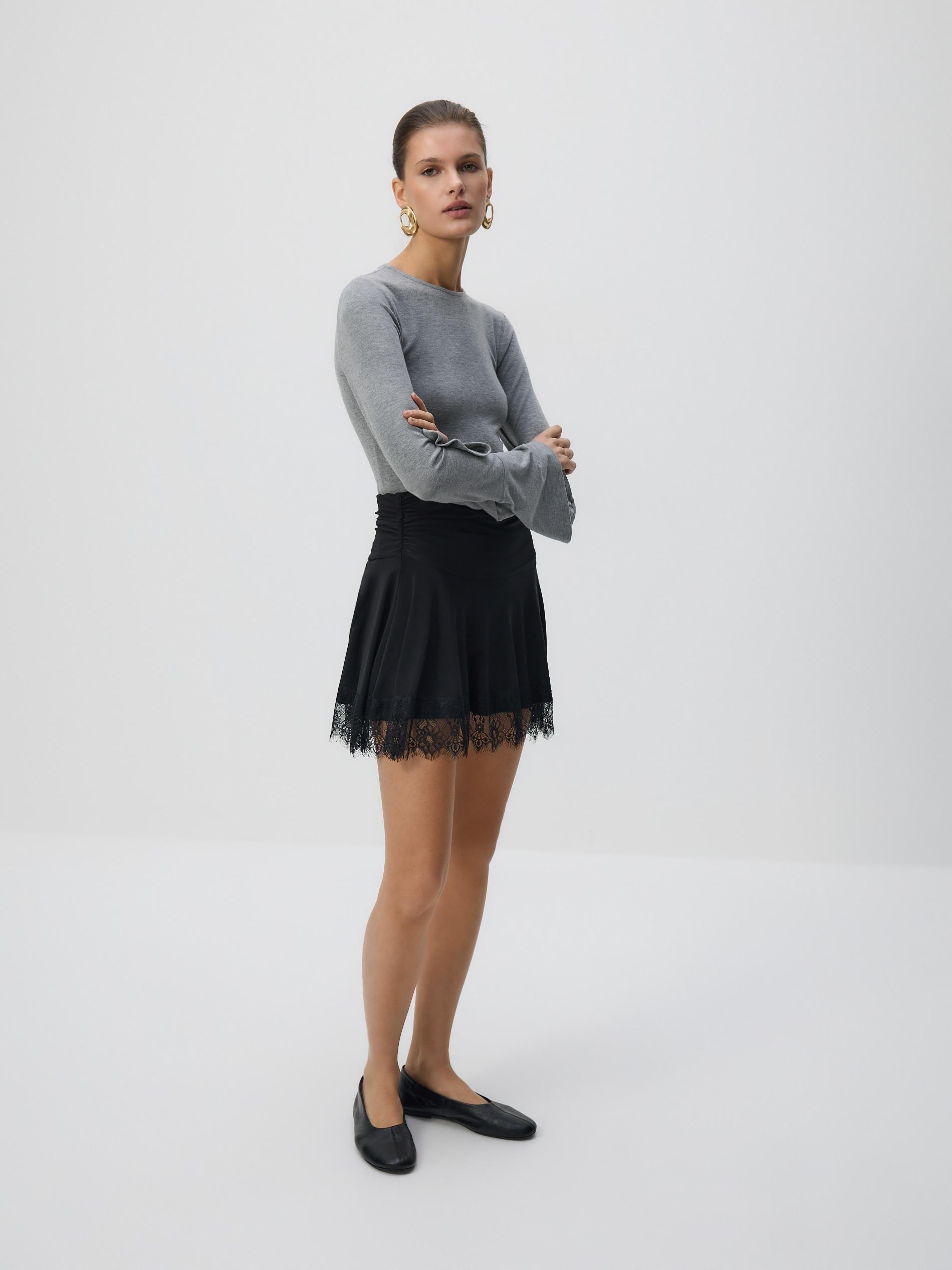 Black Skirt With Lace, Black, large image number 2