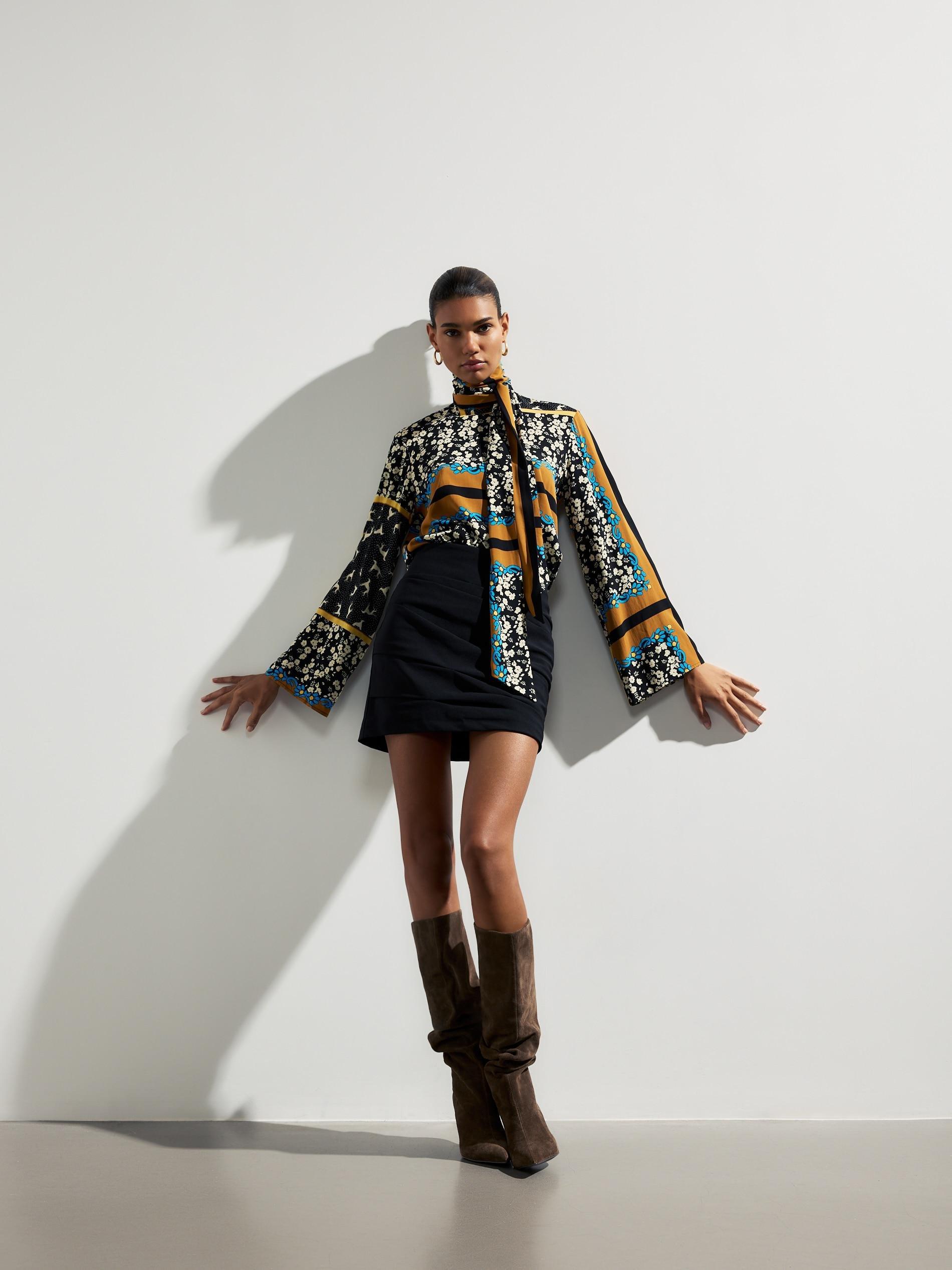 Multicolour Patterned Blouse With Tie, Multicolor, large image number 1