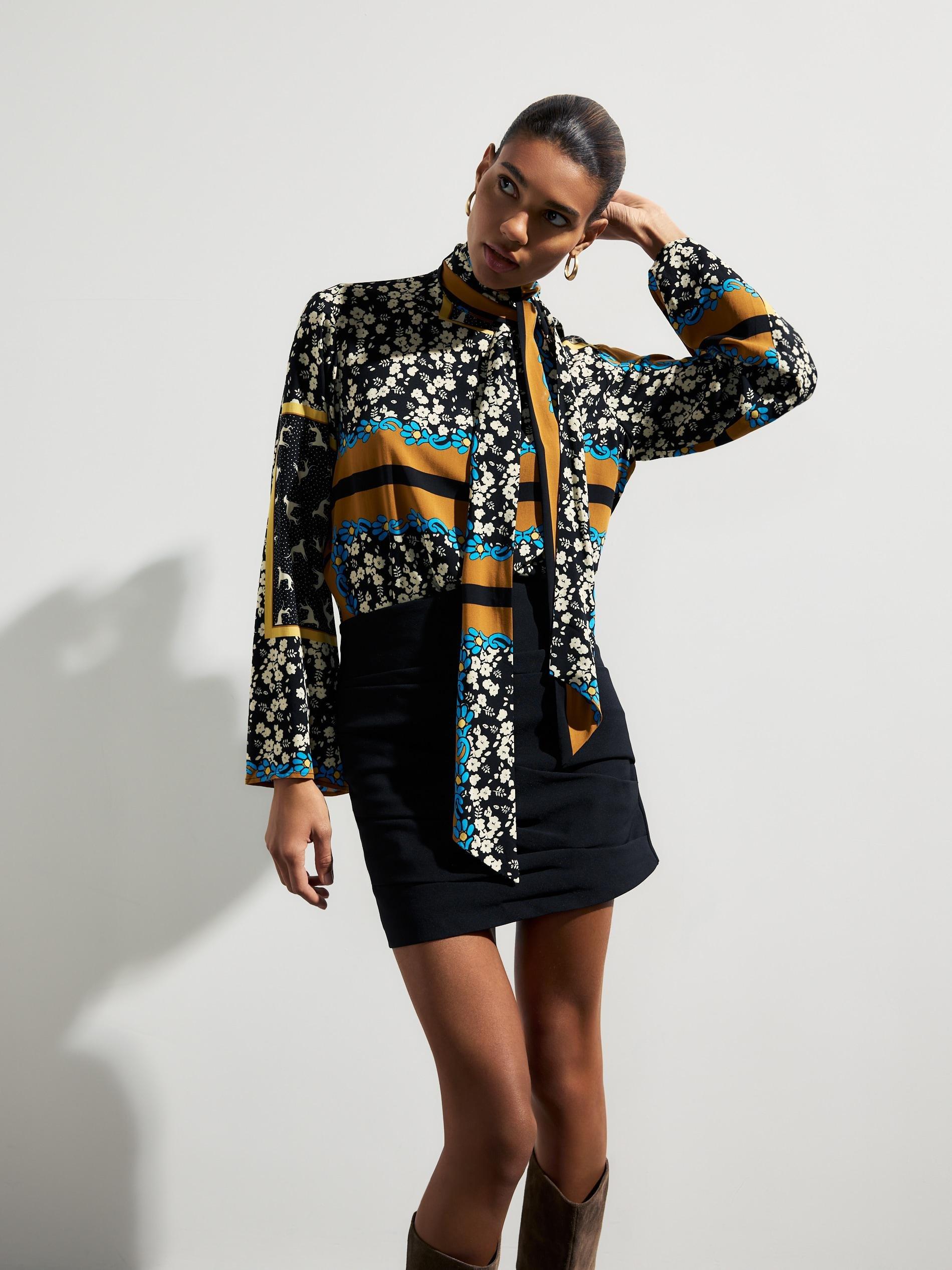 Multicolour Patterned Blouse With Tie, Multicolor, large image number 3