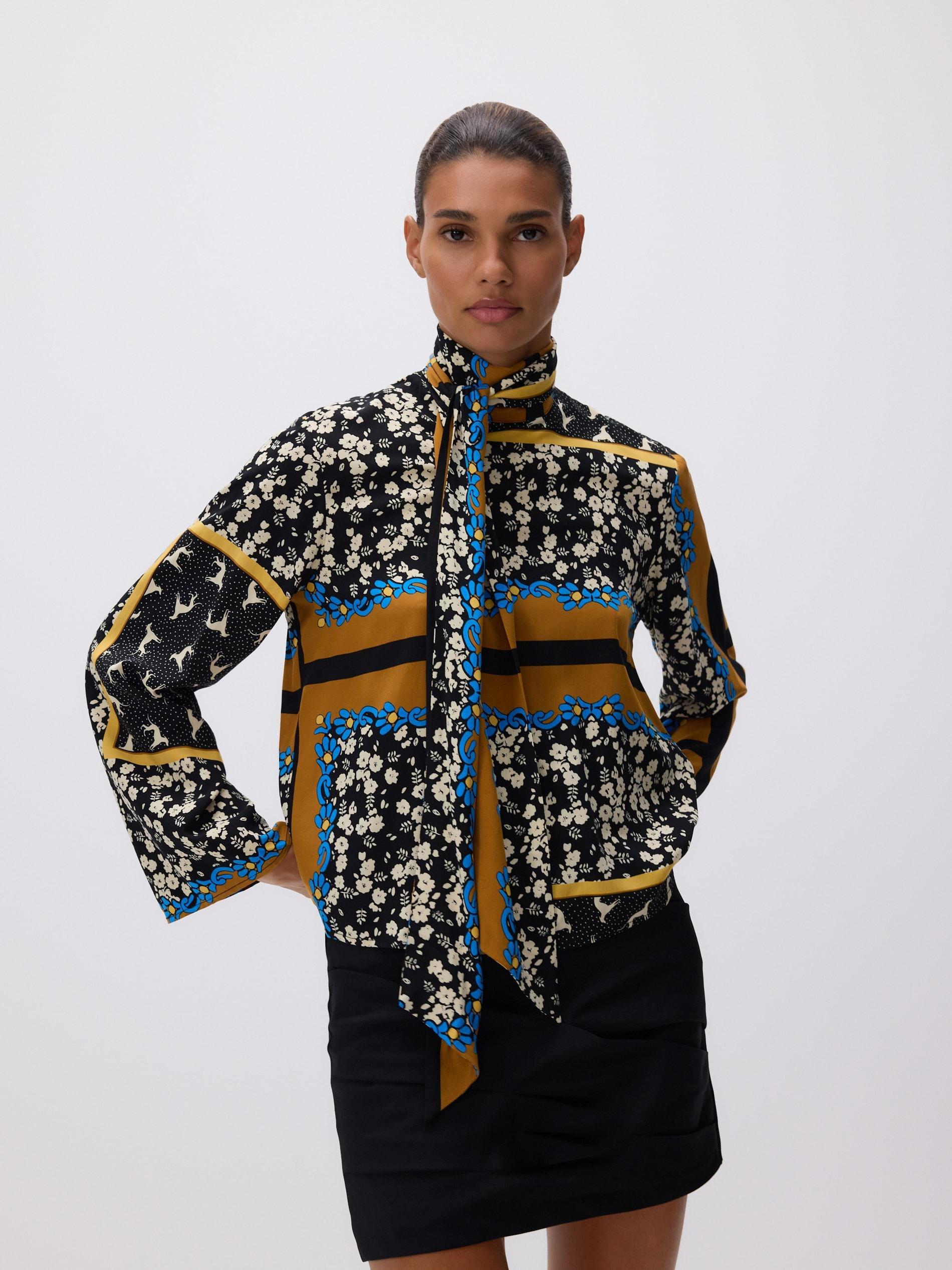 Multicolour Patterned Blouse With Tie, Multicolor, large image number 4