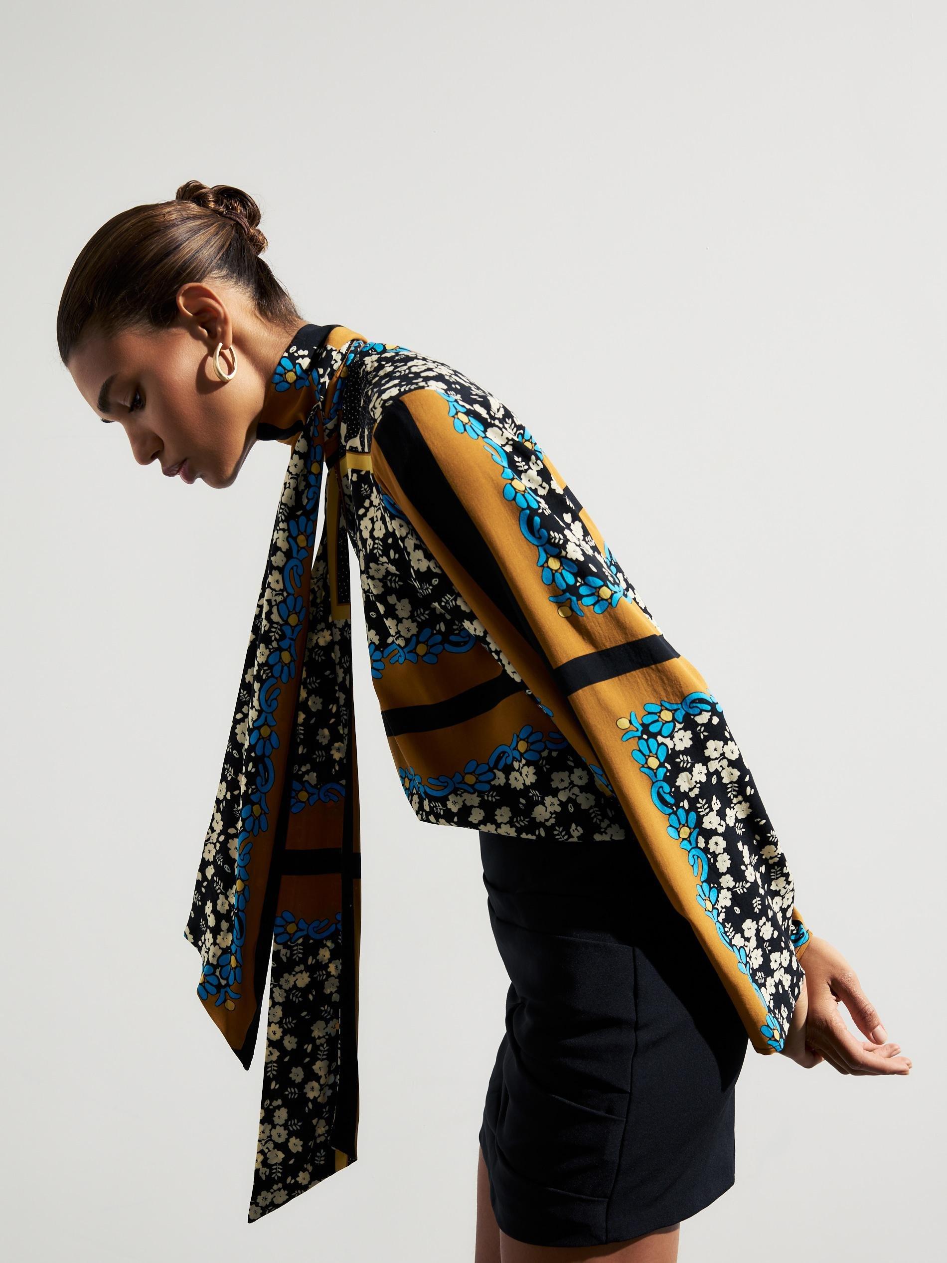 Multicolour Patterned Blouse With Tie, Multicolor, large image number 5