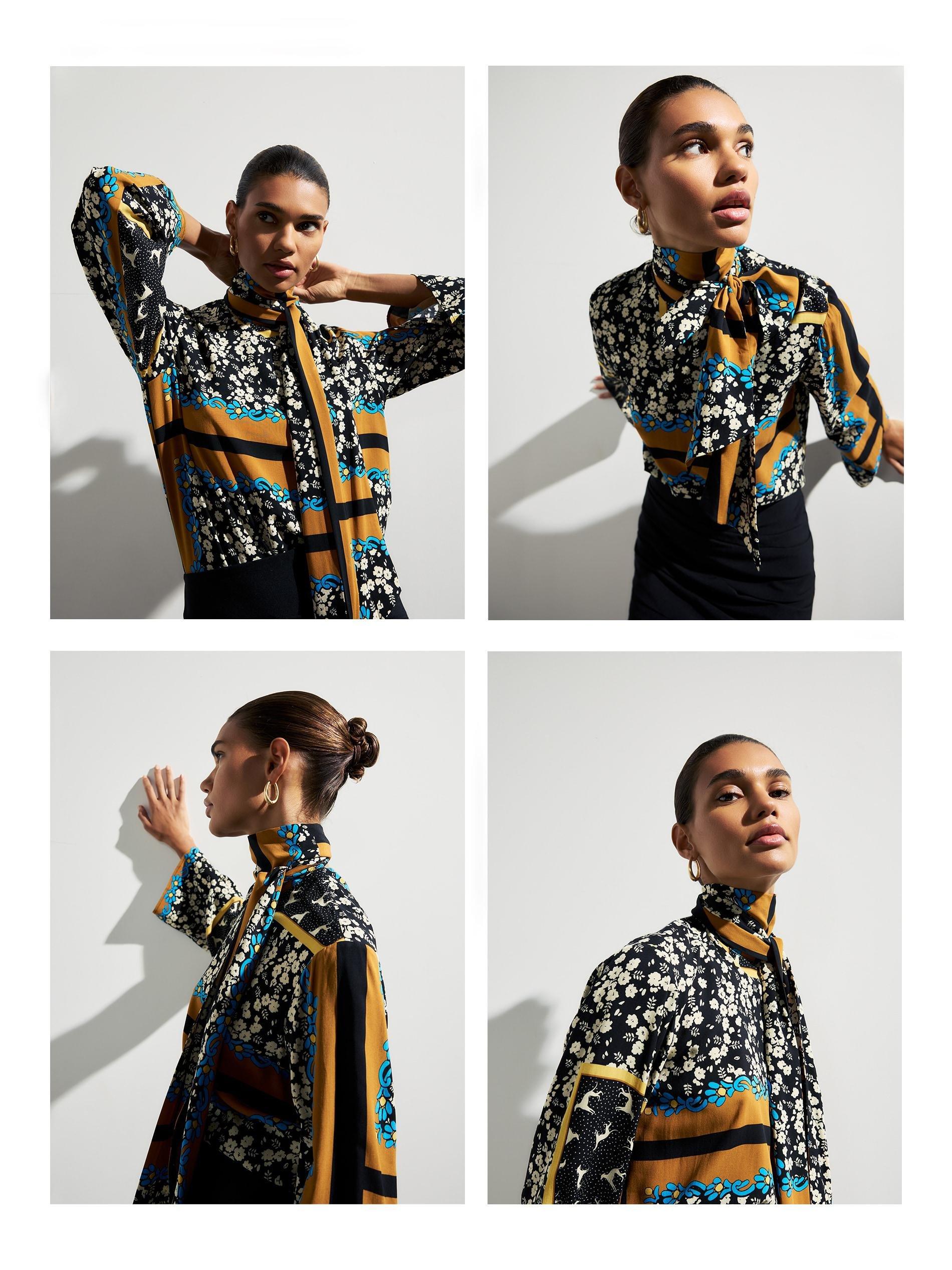 Multicolour Patterned Blouse With Tie, Multicolor, large image number 7