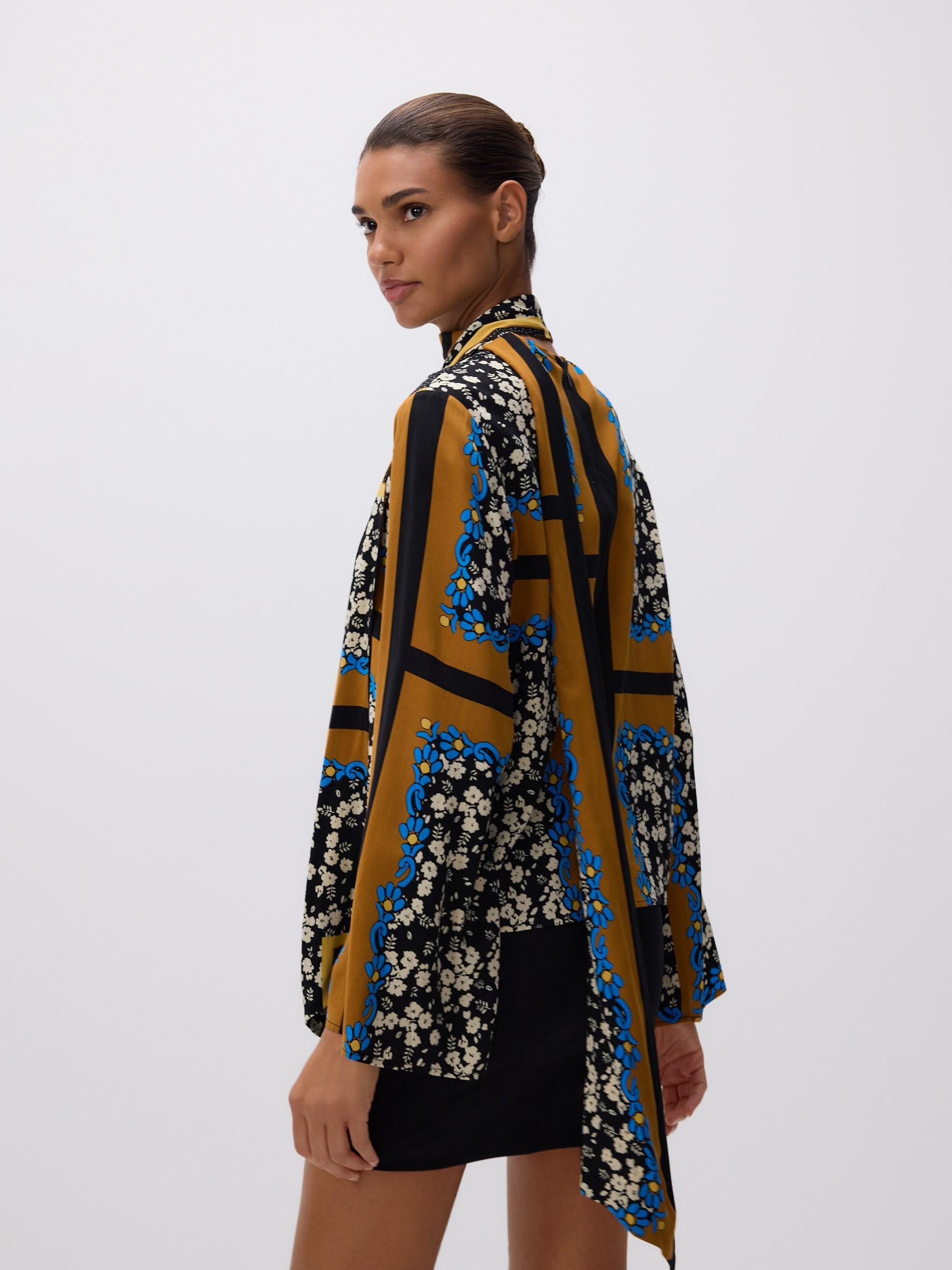 Multicolour Patterned Blouse With Tie, Multicolor, large image number 8