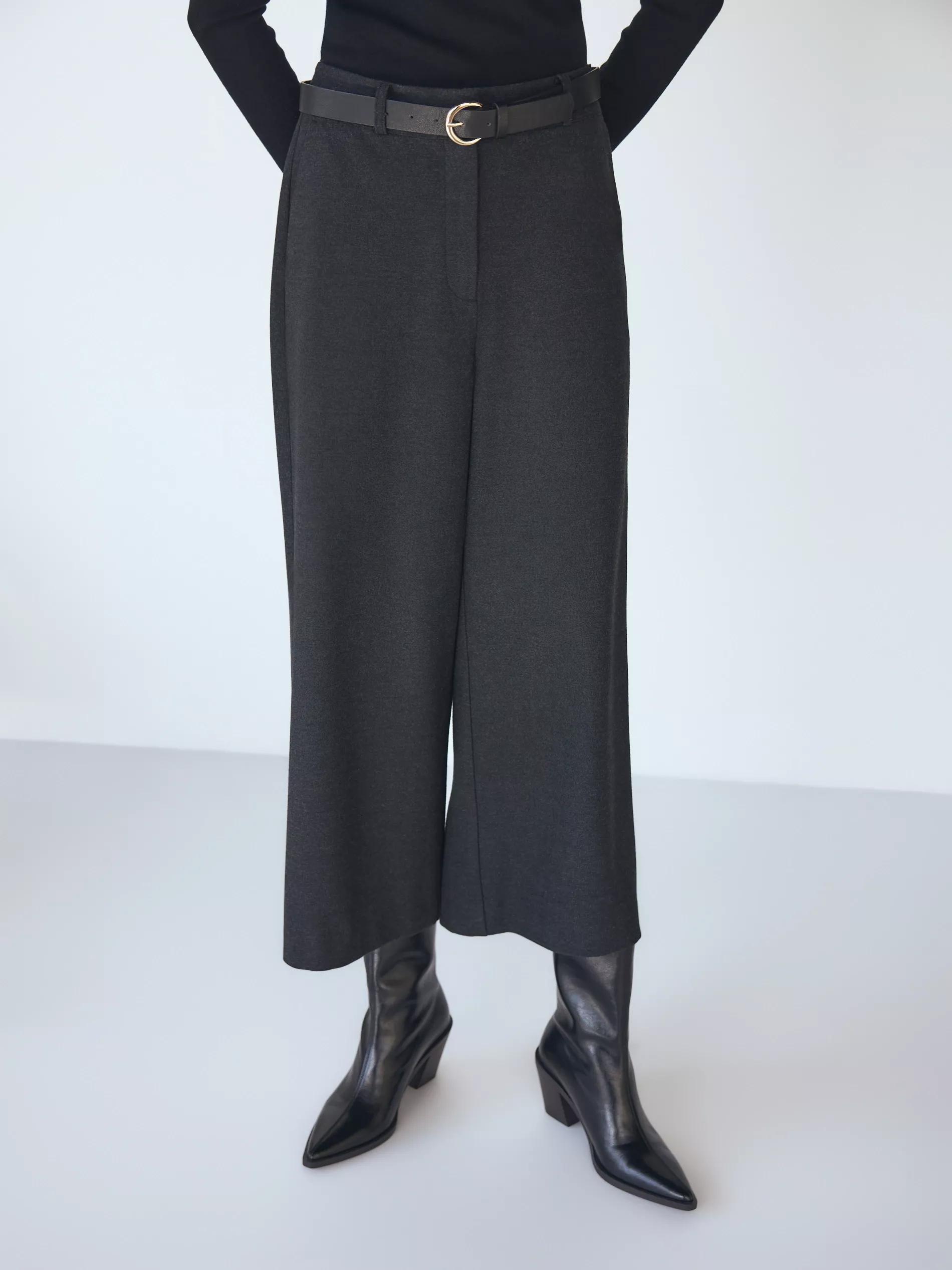 Black Culotte Trousers With Tie Detail, Black, large image number 1