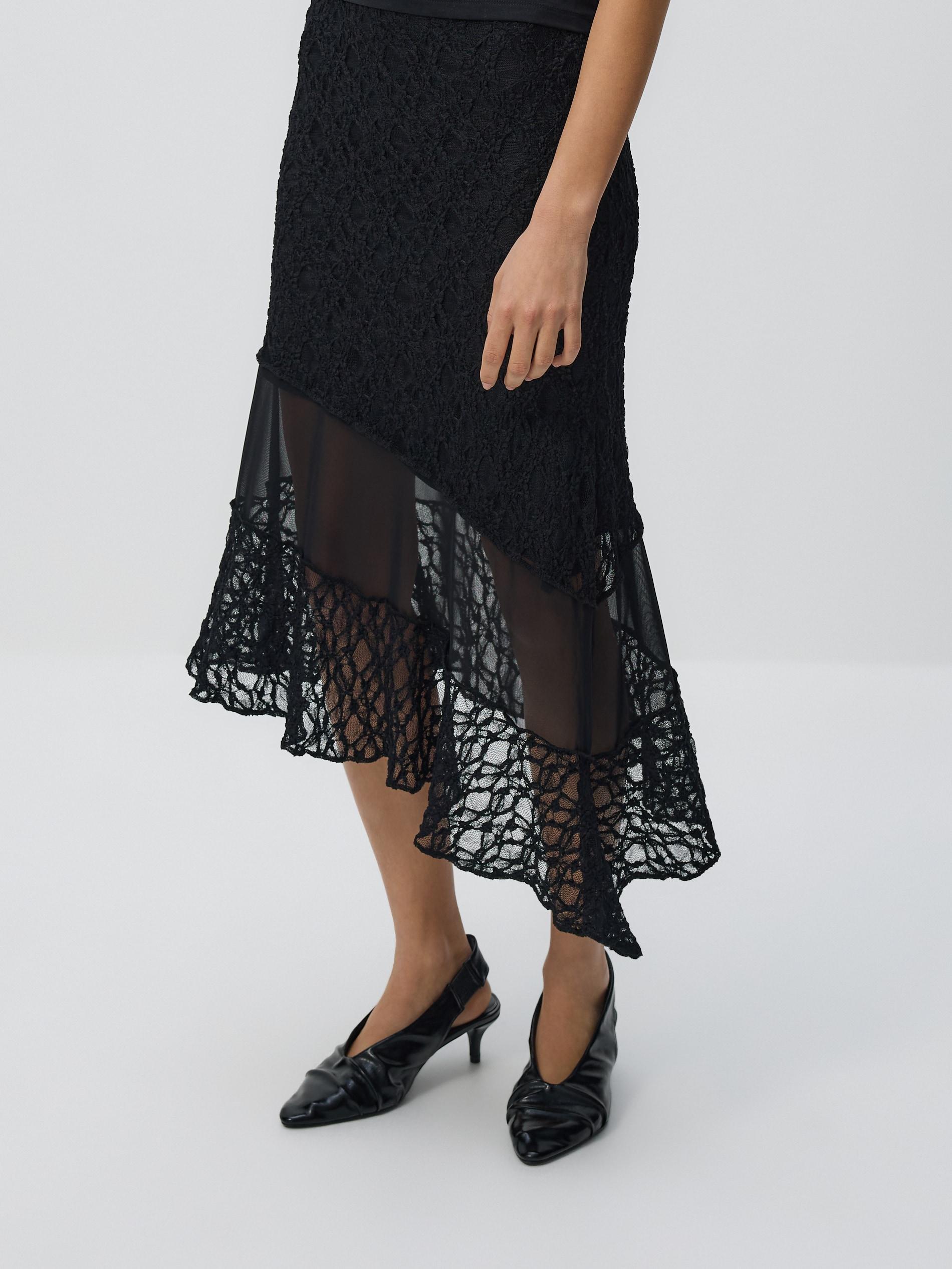 Black Asymmetric Skirt, Black, medium