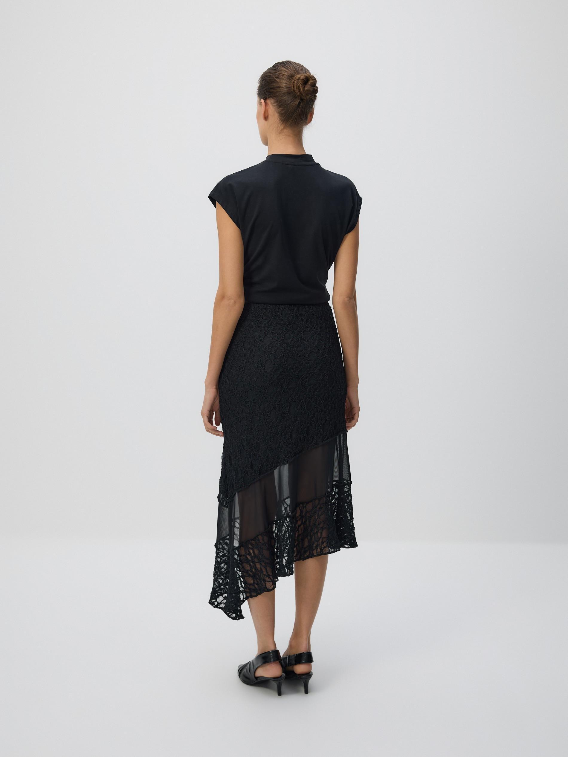 Black Asymmetric Skirt, Black, medium