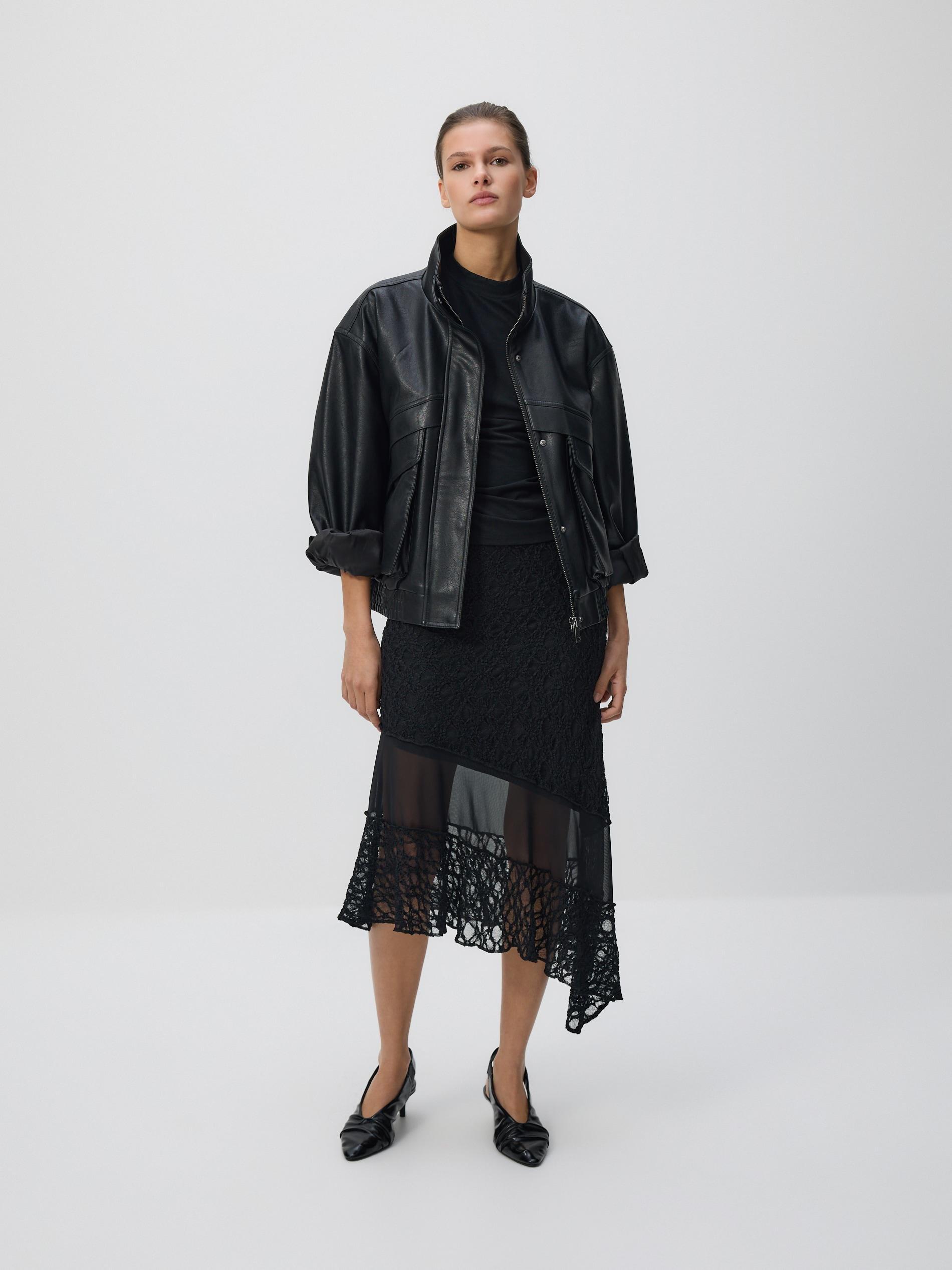 Black Asymmetric Skirt, Black, medium