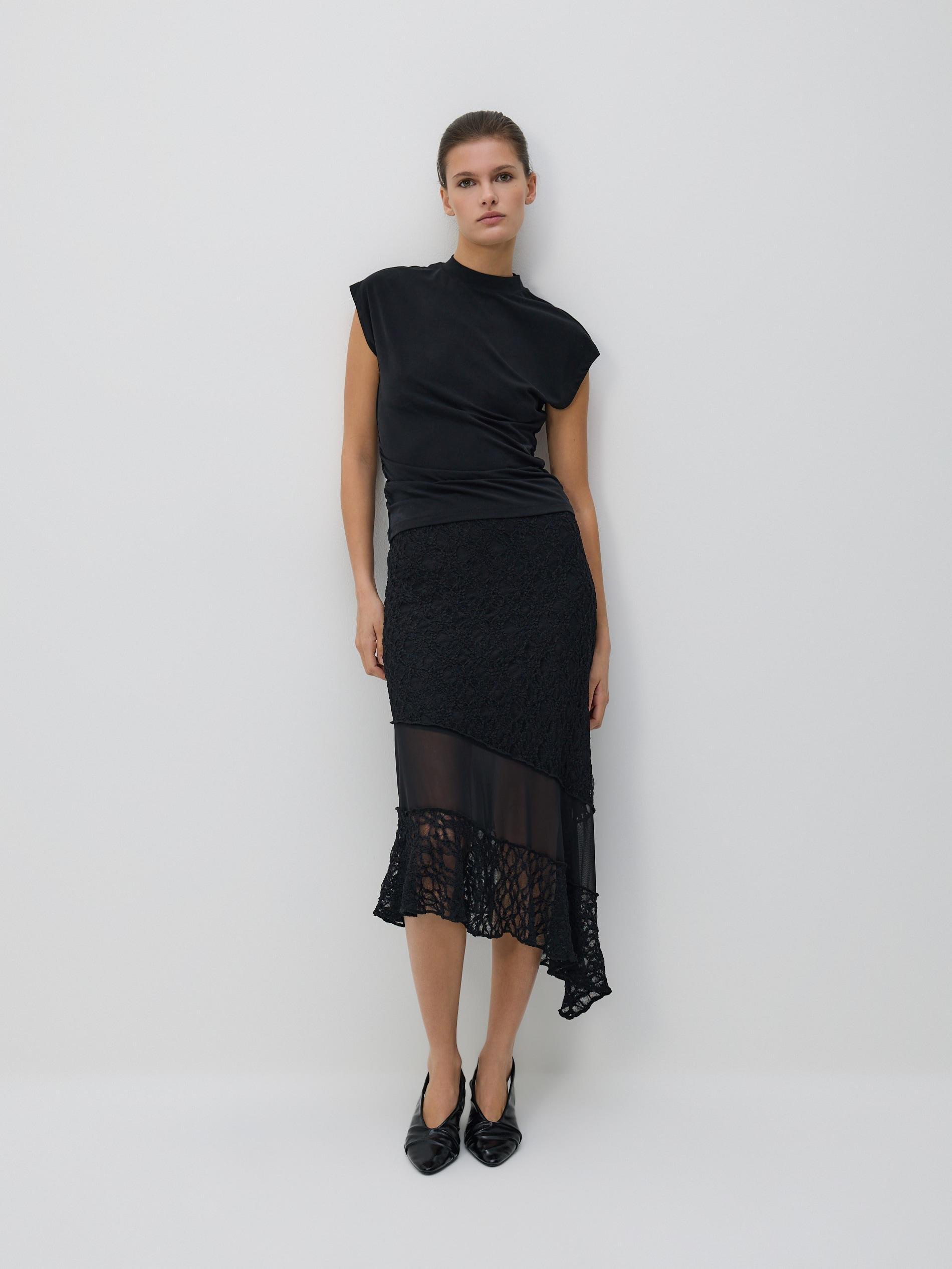 Black Asymmetric Skirt, Black, large image number 3