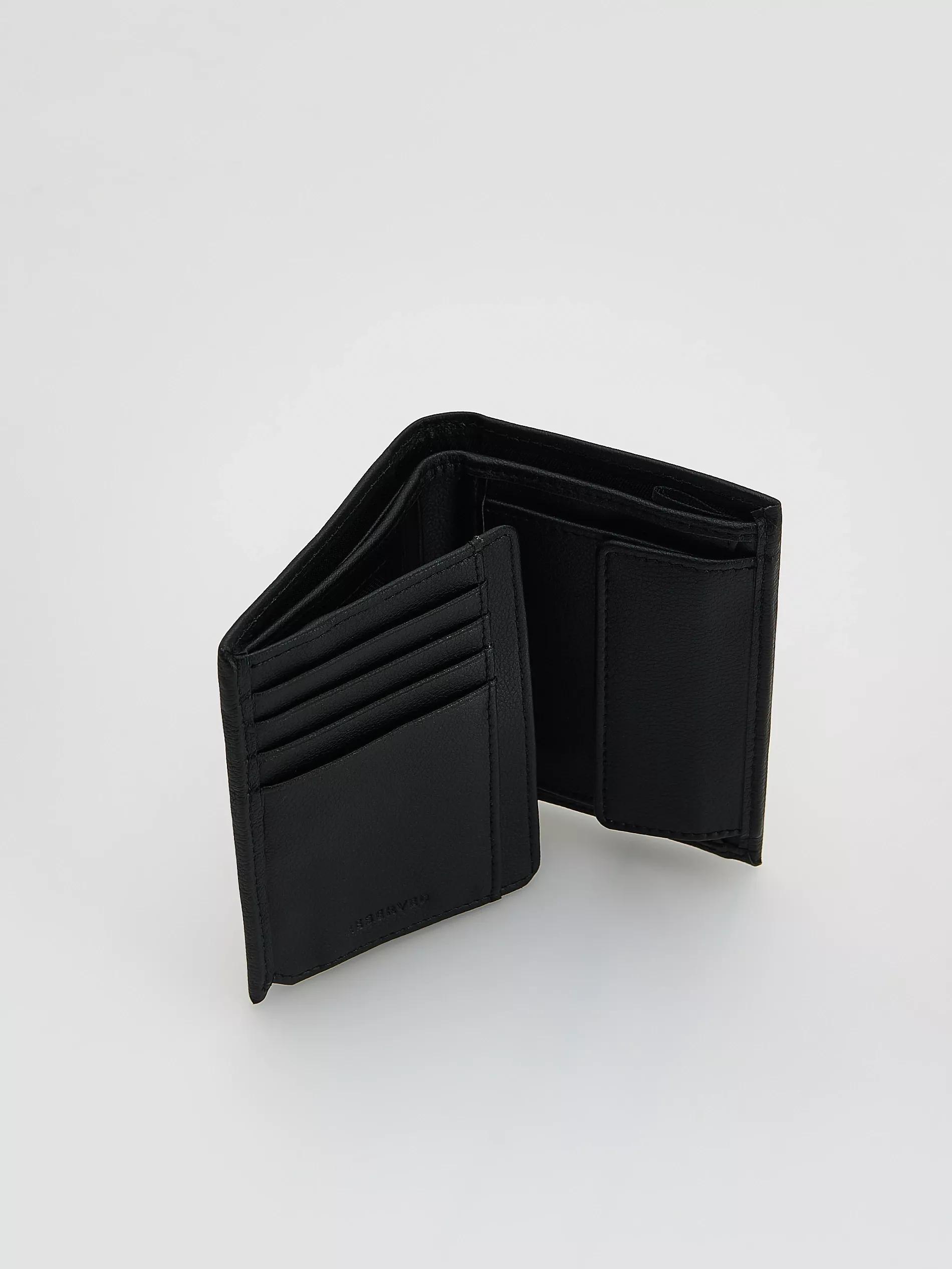 Black Leather Blend Wallet, Black, medium