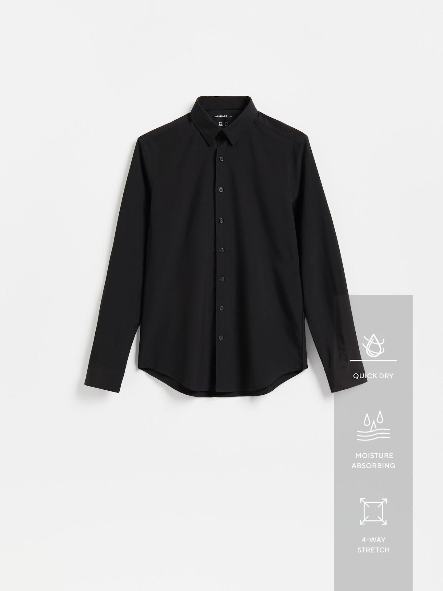 Black Slim Fit Plain Shirt, Black, large image number 0