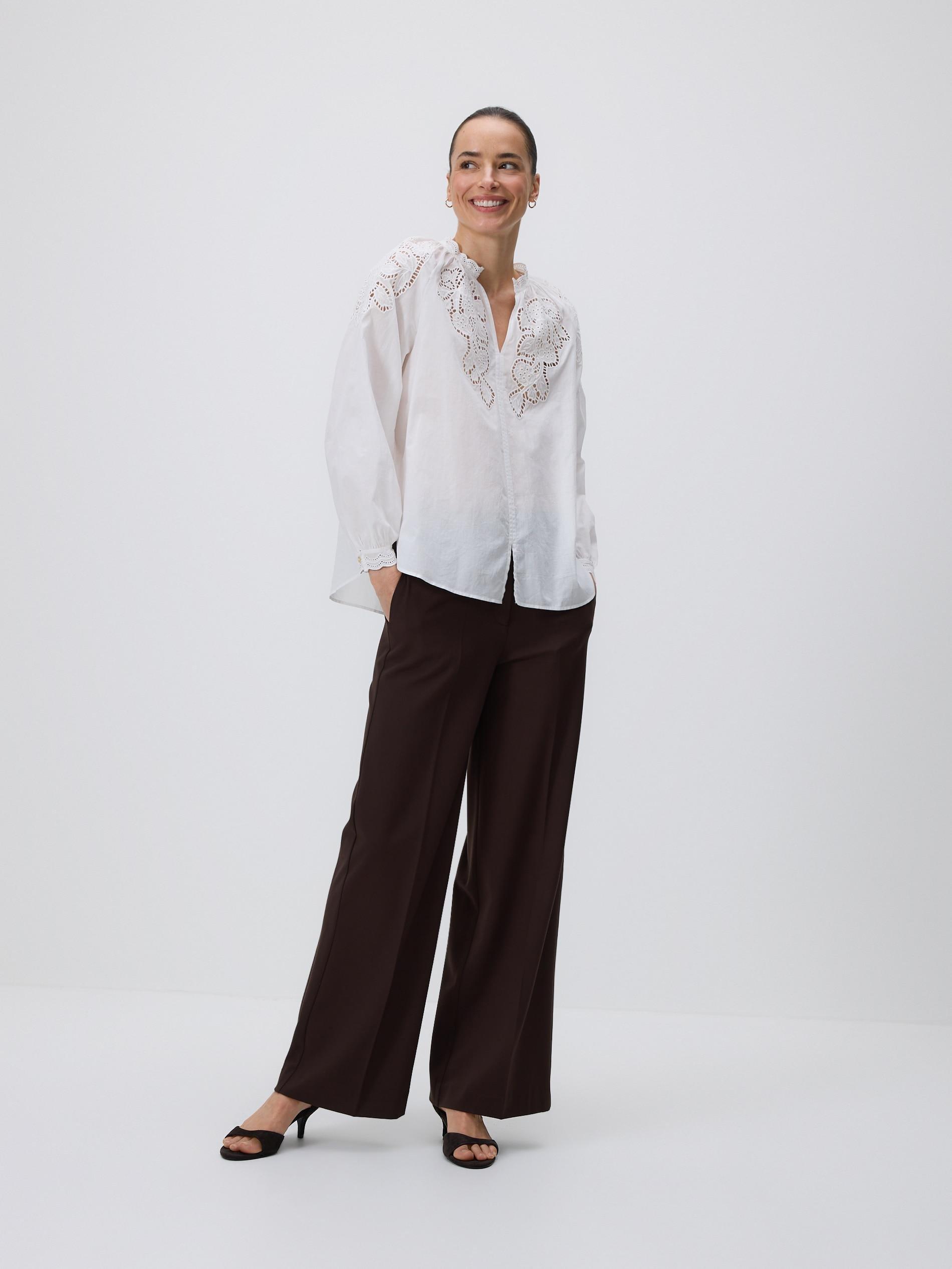 Cream Blouse With Open Knit Insert, Ivory, large image number 2