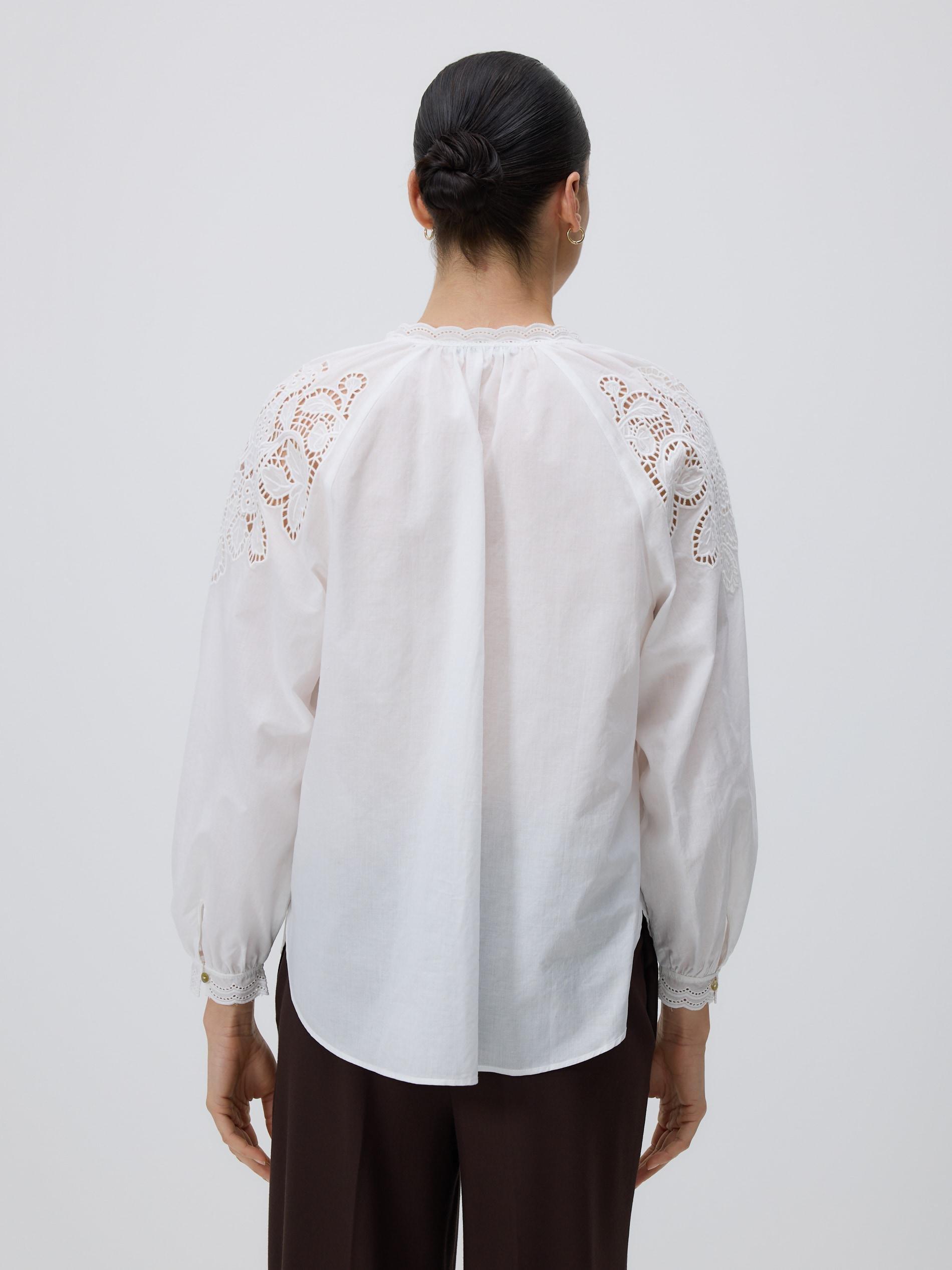 Cream Blouse With Open Knit Insert, Ivory, large image number 3